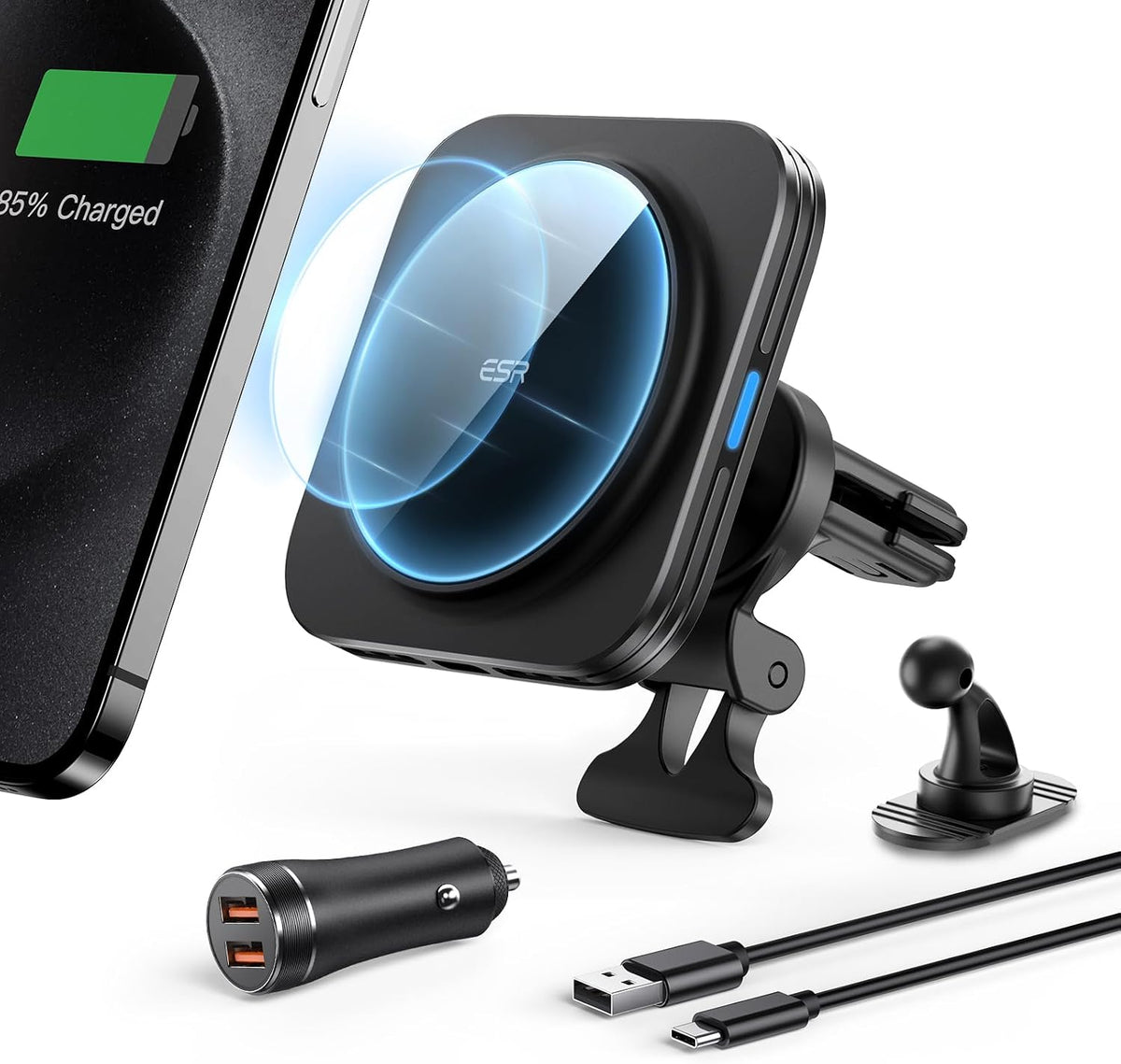 B094QR2BQL | ESR for 15W MagSafe Car Mount Charger, Magnetic Wireless Car Charger | Standard Car Charger Set-Black | Image 17