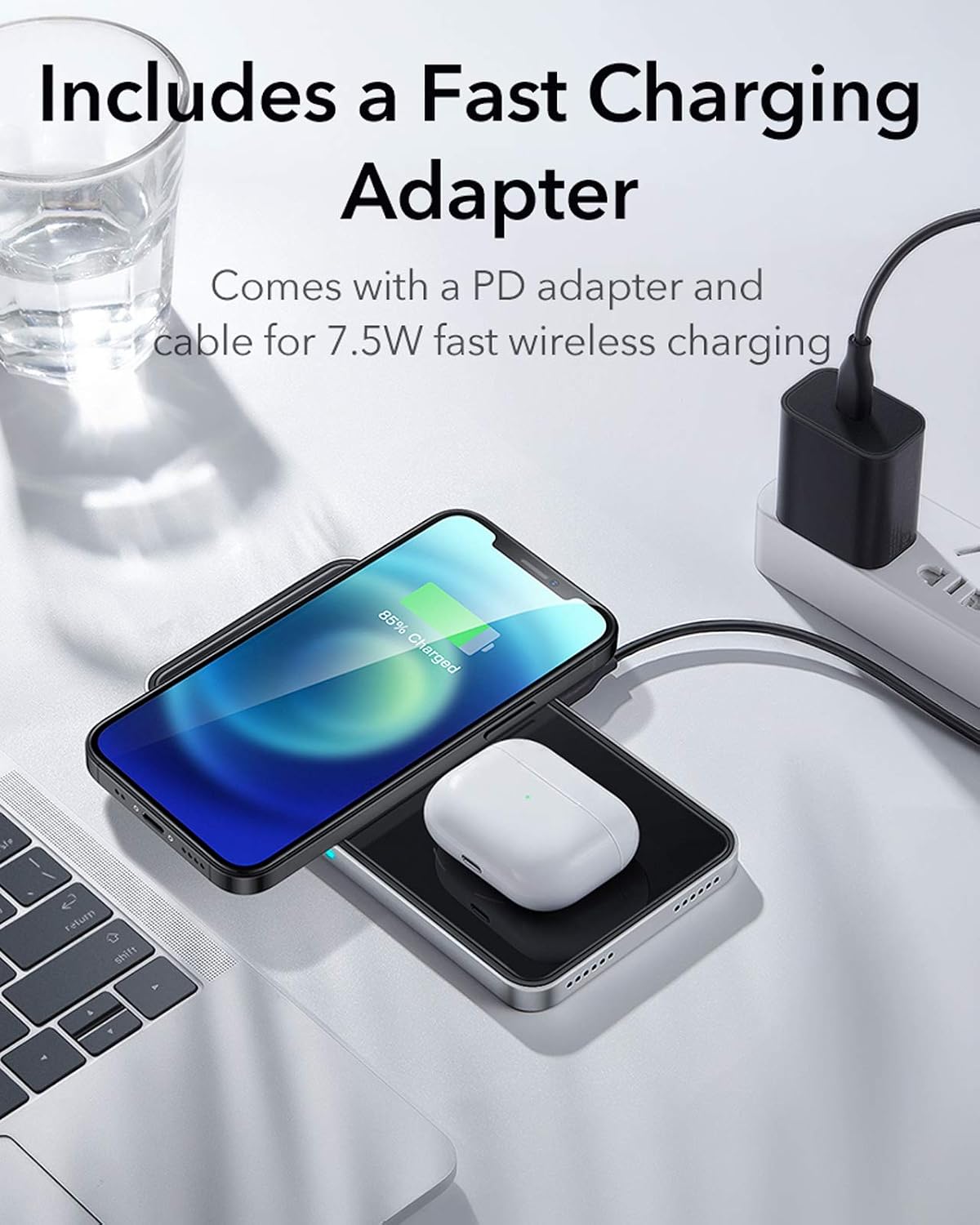 B08HNBKYMG | ESR 2 in 1 Wireless Charger [Detachable Smartwatch Charging Stand] [15W Qi Fast Charger] Dual Wireless Charging Station Compatible with iPhone 12/11/XS/8, black | Default Title | Image 5