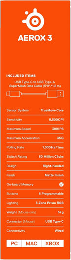 Steelseries Aerox 3 Super Light Gaming MoUSe, 8,500 Cpi Truemove Core Optical Sensor, Black — product image 12