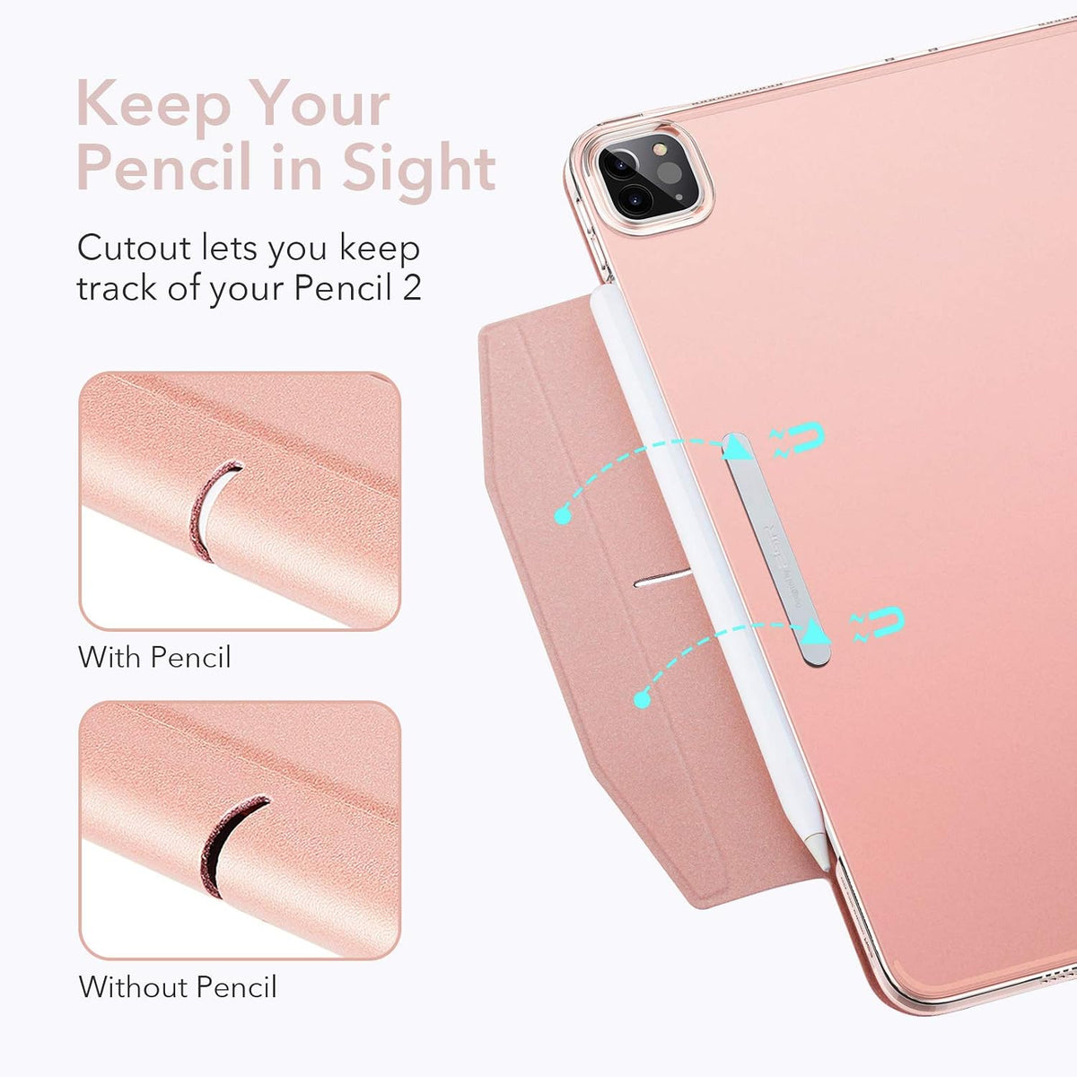 B08VRNS1JJ | ESR Trifold Case Compatible with iPad Pro 11 Inch 2021 (3rd Generation), Lightweight Stand Case, Auto Sleep and Wake, Pencil 2 Wireless Charging, Ascend Series, Rose Gold | Default Title | Image 4