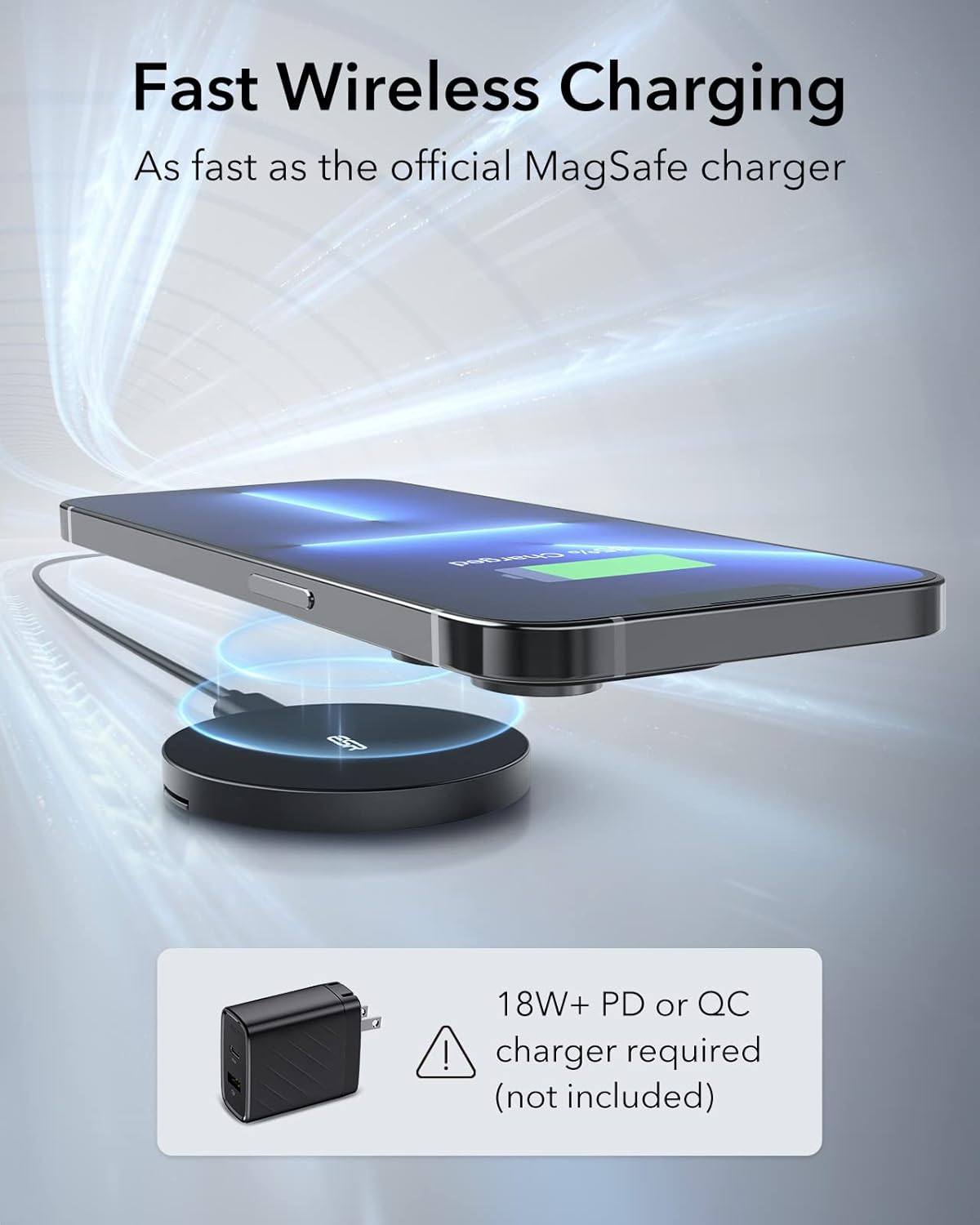 B08YYHDTFQ | ESR Wireless Charger with MagSafe, Kickstand Charger Compatible with iPhone 18 Pro/Pro Max 17-12 Series, with 5 ft (1.5 m) Removable Cable, MagSafe Accessories, Adapter Not Included, Black | Black | Image 4