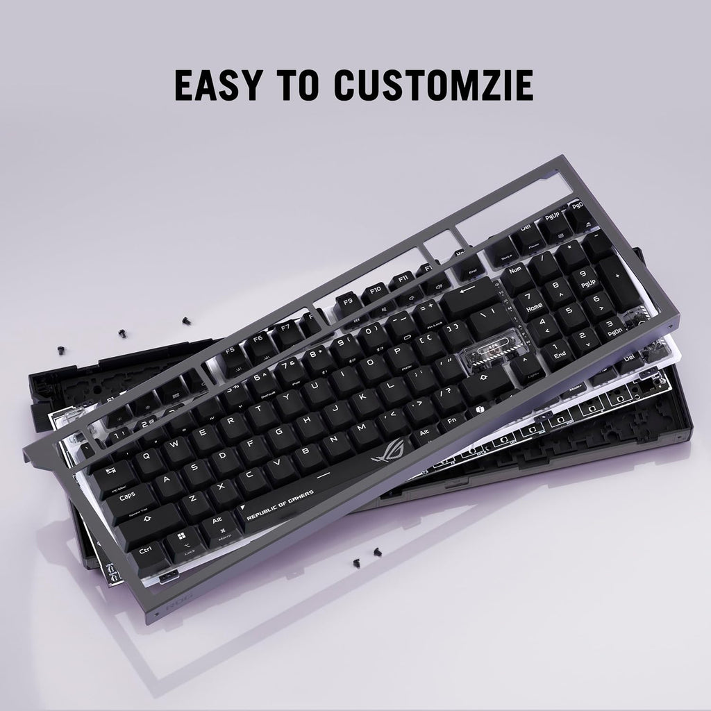 ASUS ROG Strix Morph 96 Wireless Gaming Mechanical Keyboard, Hot-Swappable ROG NX Snow V2 Switch, Bluetooth/2.4GHz/Wired, RGB, Gasket Mount, Custom Design, Mac Support, 96%, Arabic Layout, Black — product image 3