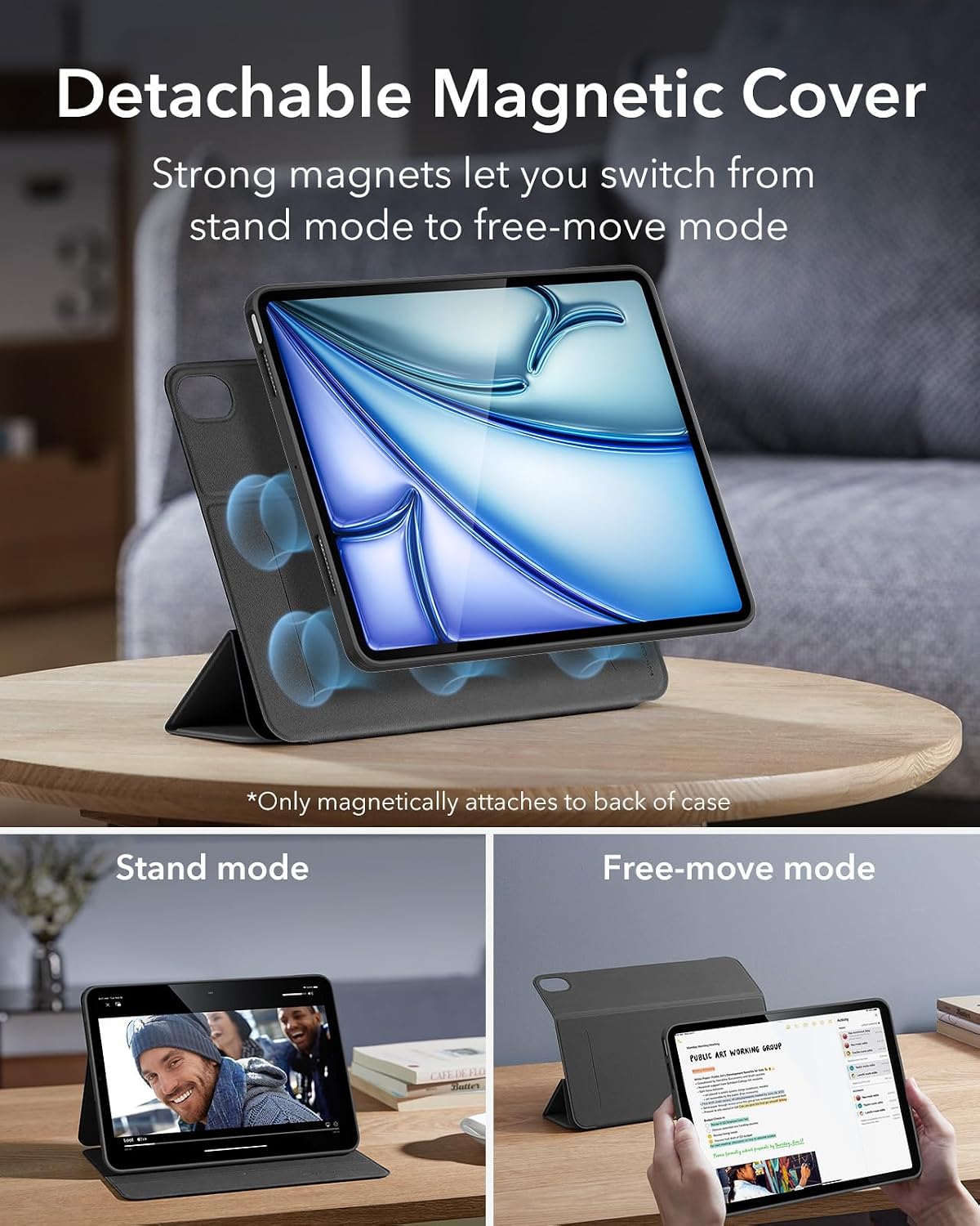 B09KLPQB33 | ESR for iPad Air 11 Inch Case M2(2024), iPad Air 6th/5th/4th Gen Case (2024/2022/2020), 10.9 Inch Case with Pencil Holder, Removable Magnetic Cover, Vertical Stand, Rebound 360 Series, Black | Default Title | Image 4