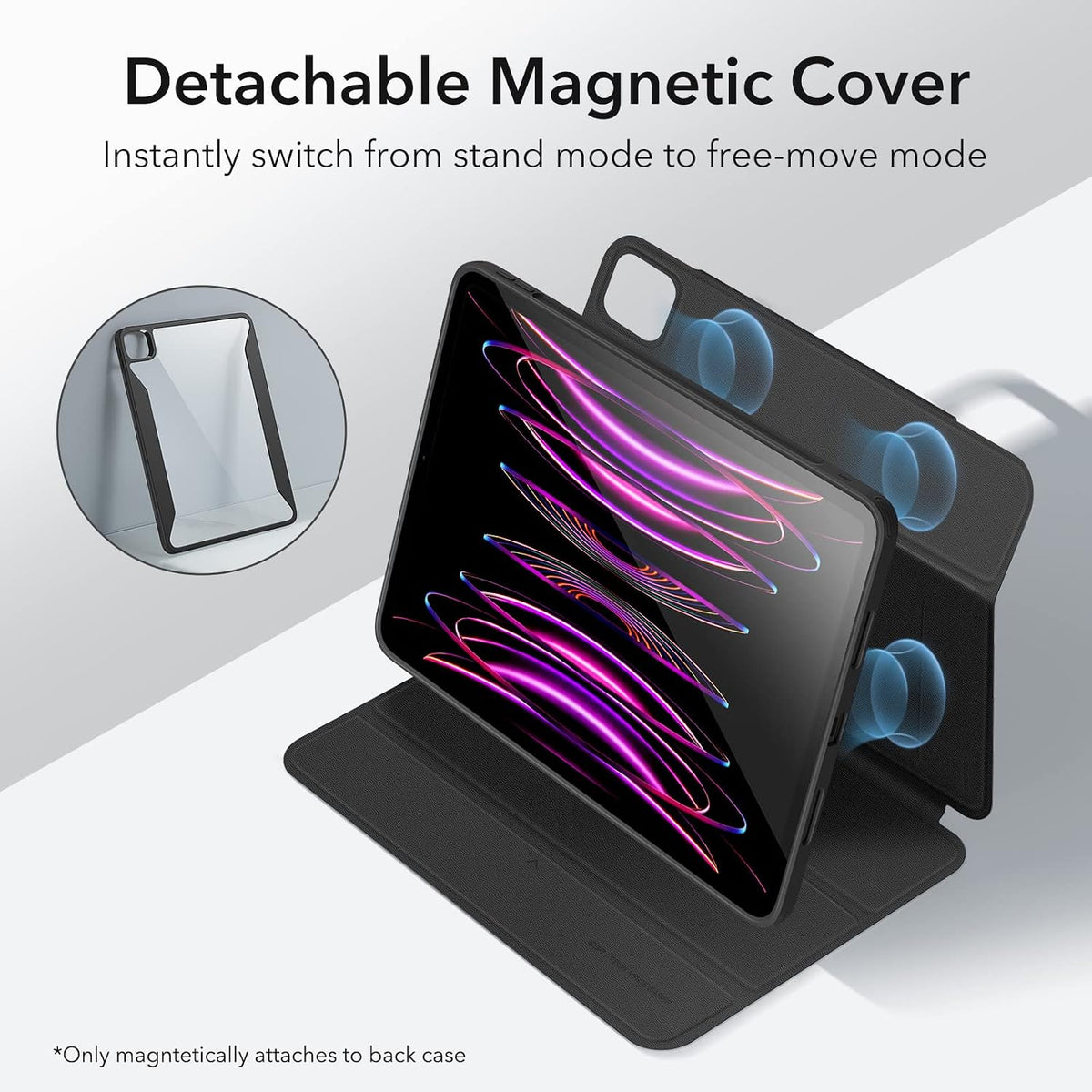 B09XHQYKK5 | ESR for iPad Pro 12.9 Case, iPad 12.9 Pro Folio Case (2022/2021, 6th/5th Generation) with Pencil Holder, Detachable Magnetic Cover, Vertical Stand, Rebound 360 Series, Black | Black | Image 3