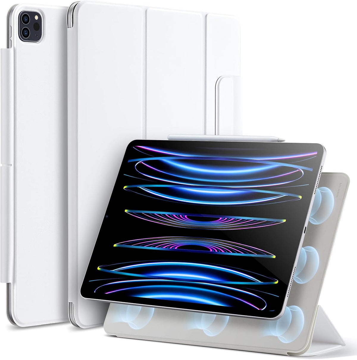 B0B6FNYZMZ | ESR for iPad Pro 11 Inch Case 2022/2021/2020 (4th/3rd/2nd Generation), Strong Magnetic Attachment, Trifold Stand Case, Full Pencil 2 Support, Auto Sleep/Wake Up, White | Bright White | Image 1