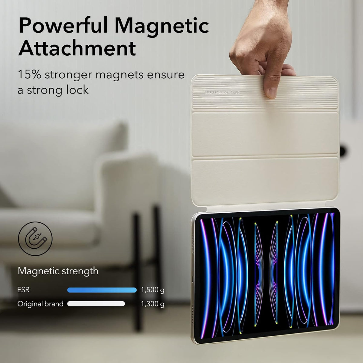 B0B6FNYZMZ | ESR for iPad Pro 11 Inch Case 2022/2021/2020 (4th/3rd/2nd Generation), Strong Magnetic Attachment, Trifold Stand Case, Full Pencil 2 Support, Auto Sleep/Wake Up, White | Bright White | Image 3