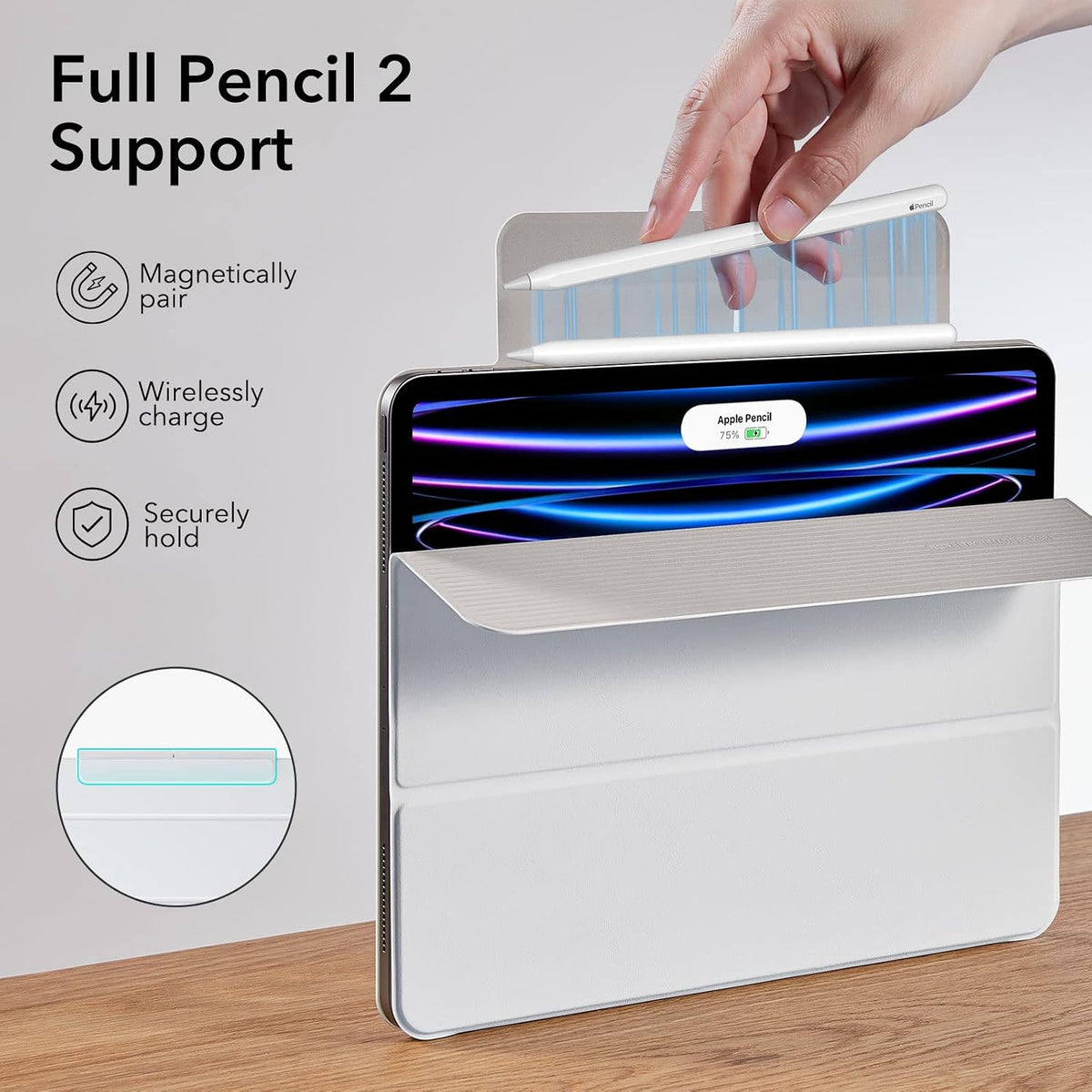 B0B6FNYZMZ | ESR for iPad Pro 11 Inch Case 2022/2021/2020 (4th/3rd/2nd Generation), Strong Magnetic Attachment, Trifold Stand Case, Full Pencil 2 Support, Auto Sleep/Wake Up, White | Bright White | Image 5