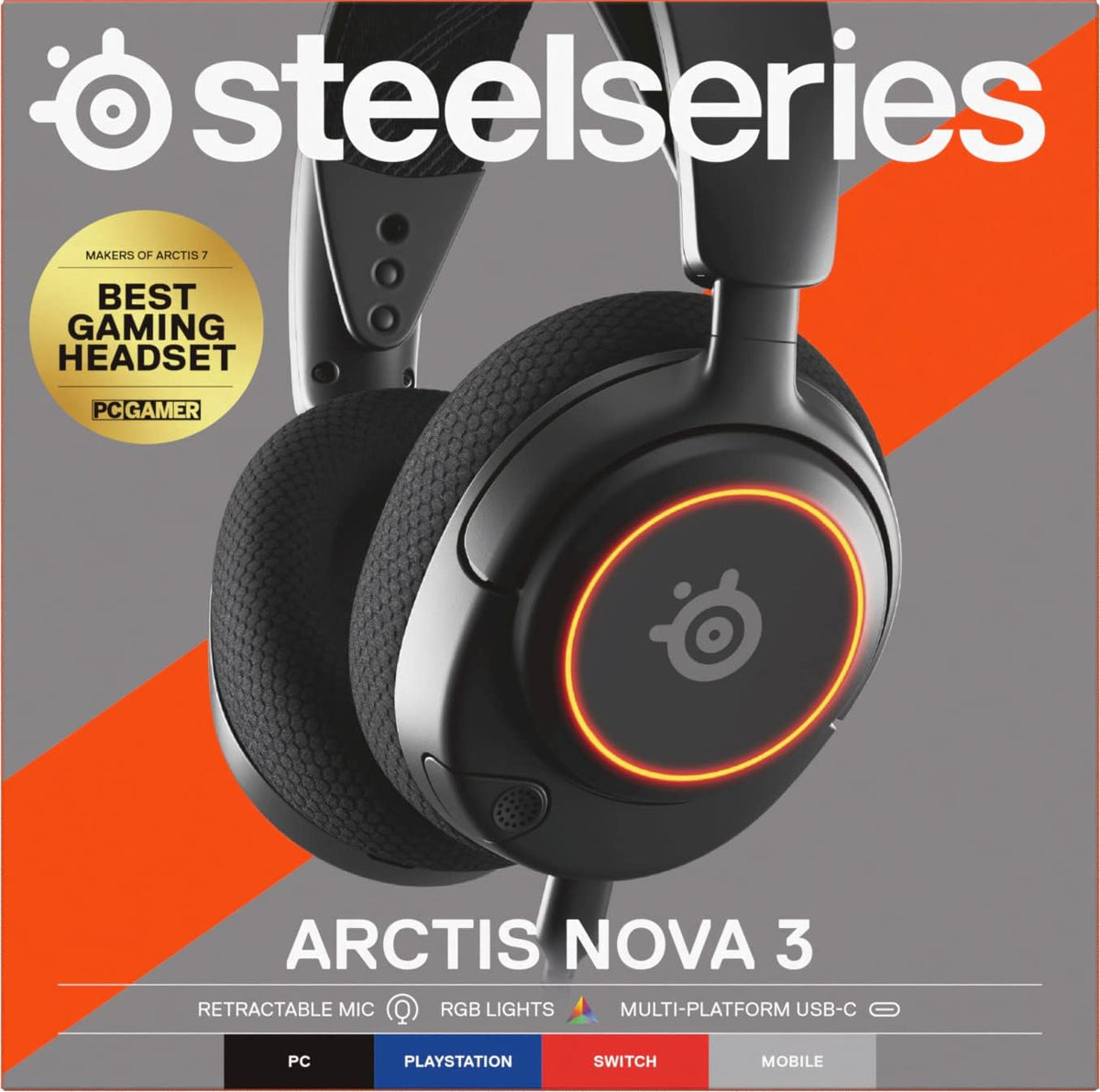 SteelSeries Arctis Nova 3 - USB-C Gaming Headset for PC, PS4, PS5 & Switch - RGB Lights - Hi-Fi Drivers - 360° Spatial Audio - AirWeave Memory Foam Earcups - Super Lightweight - ClearCast Gen 2 Mic — product image 16