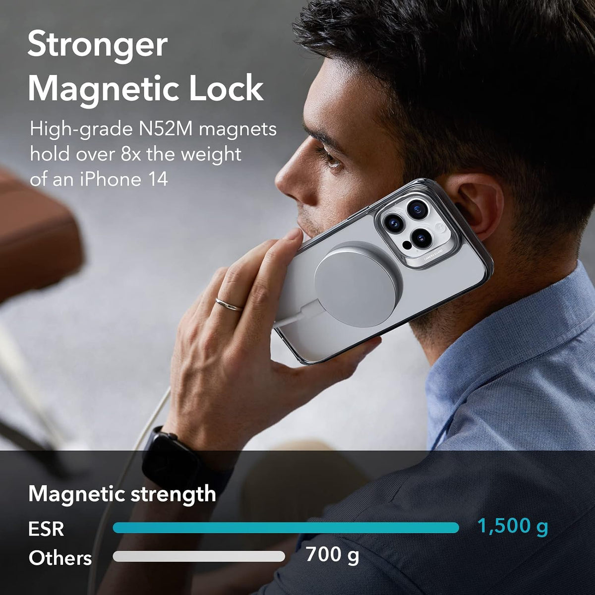 B0BGKBGBCT | ESR Magnetic Phone Case for iPhone 14 Pro Max, Compatible with MagSafe, Built-in Camera Ring Stand, Military-Grade Protection, Classic Kickstand Case (HaloLock),Clear Black | Default Title | Image 3