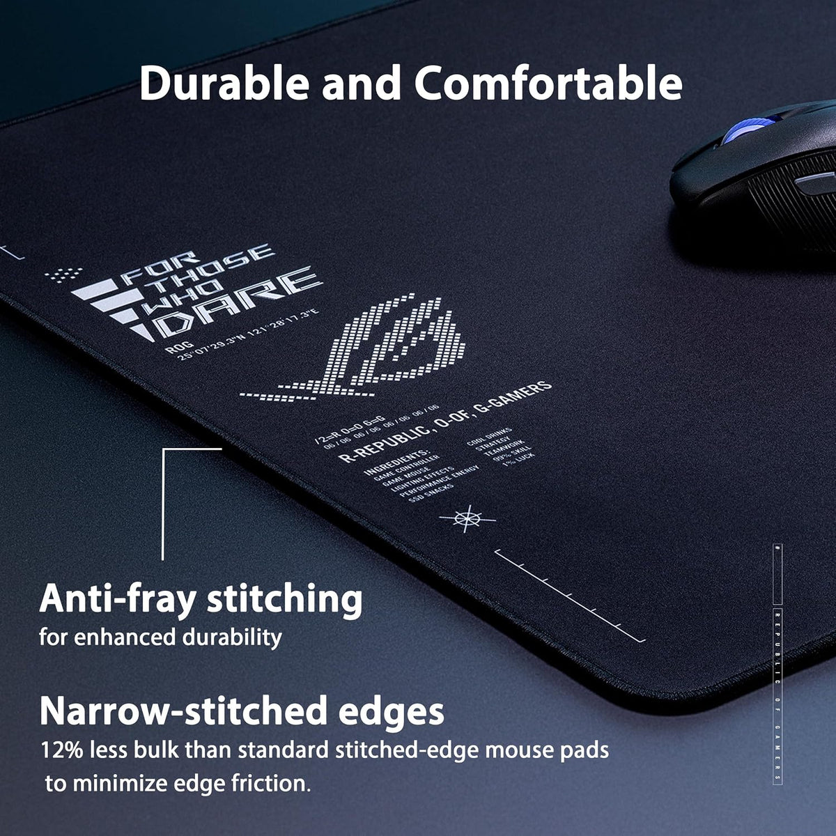 ASUS ROG Sheath II XXL Gaming Mouse Pad, Advanced Cooling Fabric, Durable Anti-Fray Edges, Non-Slip Rubber Base, 400 x 900 x 3mm, Black — product image 3
