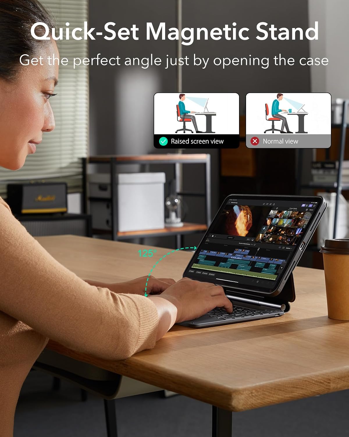 B0C246MHXK | ESR for iPad Air 11 Inch Case with Keyboard M4/M3/M2 (2026/2025/2024) & iPad Pro 11/Air 5th/4th Gen Keyboard, Easy-Set Magnetic Stand, Portrait/Raised Modes, with Removable Protective Case, Black | iPad Air 11" (2025/2024)/5/4, iPad Pro 11" | Image 5