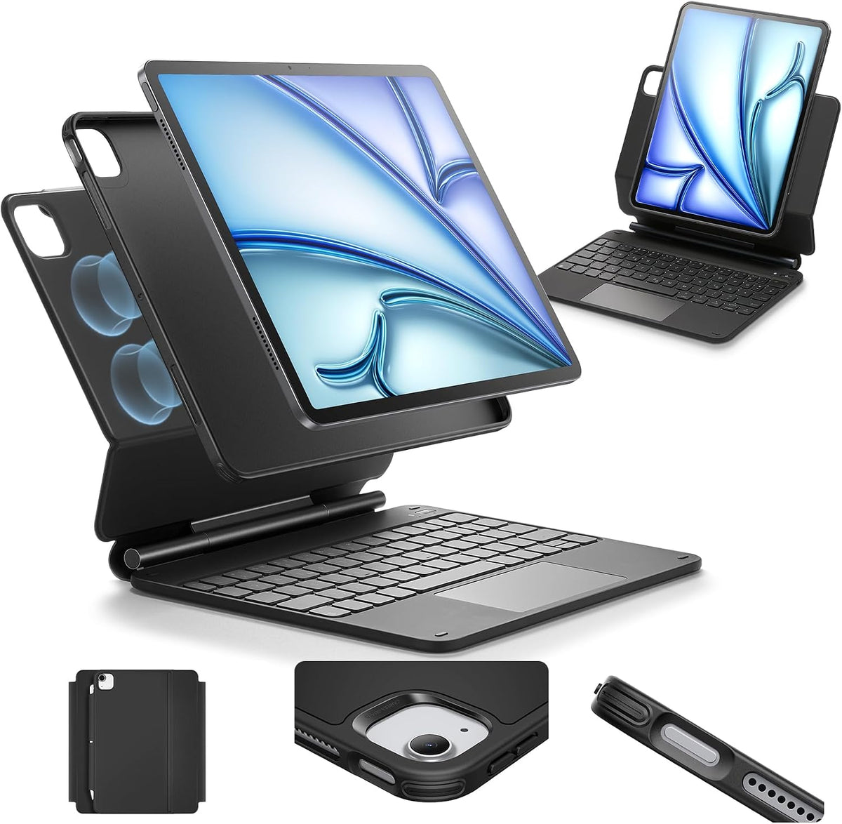 B0C246MHXK | ESR for iPad Air 11 Inch Case with Keyboard M4/M3/M2 (2026/2025/2024) & iPad Pro 11/Air 5th/4th Gen Keyboard, Easy-Set Magnetic Stand, Portrait/Raised Modes, with Removable Protective Case, Black | iPad Air 11" (2025/2024)/5/4, iPad Pro 11" | Image 1