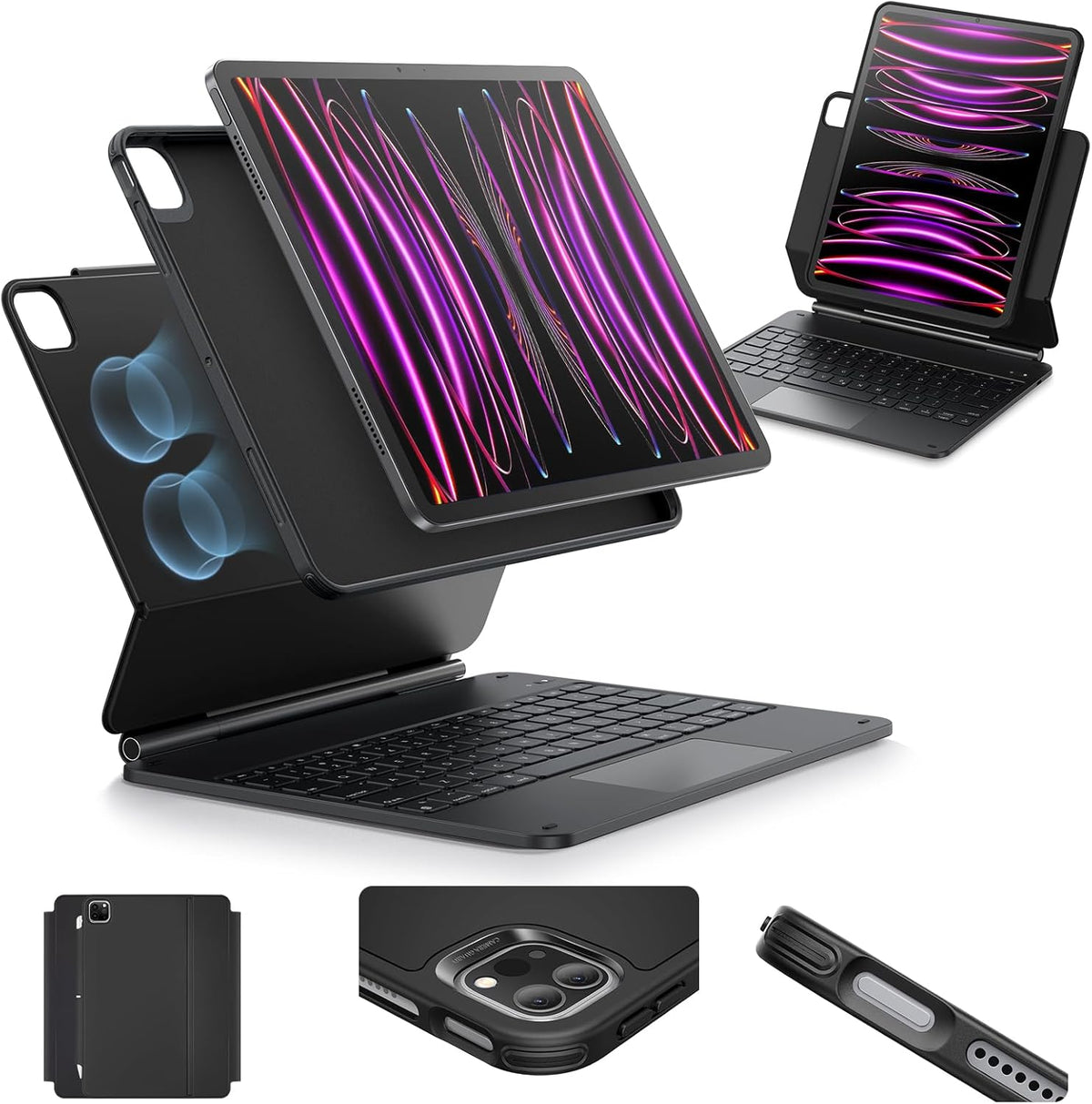 B0C26T5X1Q | ESR iPad Pro 12.9 Case with Keyboard, Easy-Set Magnetic Stand, Portrait/Raised Modes for iPad iPad Pro 12.9 (2022/2021/2020/2018), Removable Protective Case, Rebound 360 Series, Black | Black | Image 1