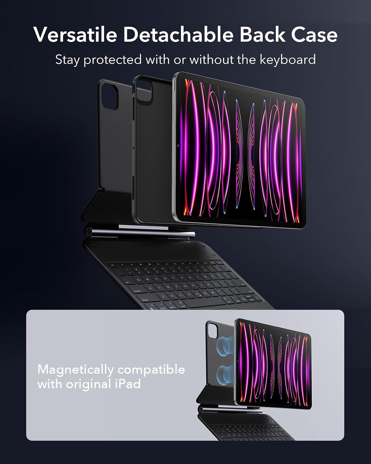 B0C26T5X1Q | ESR iPad Pro 12.9 Case with Keyboard, Easy-Set Magnetic Stand, Portrait/Raised Modes for iPad iPad Pro 12.9 (2022/2021/2020/2018), Removable Protective Case, Rebound 360 Series, Black | Black | Image 5