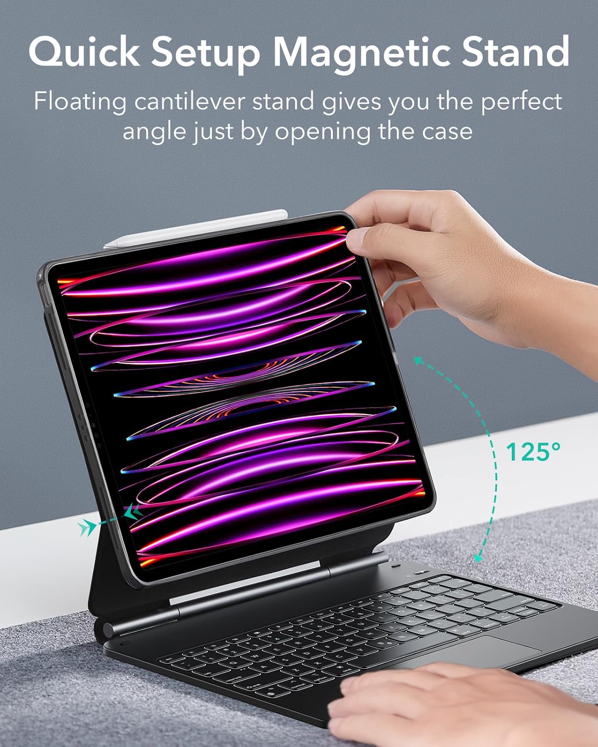 B0C26T5X1Q | ESR iPad Pro 12.9 Case with Keyboard, Easy-Set Magnetic Stand, Portrait/Raised Modes for iPad iPad Pro 12.9 (2022/2021/2020/2018), Removable Protective Case, Rebound 360 Series, Black | Black | Image 4