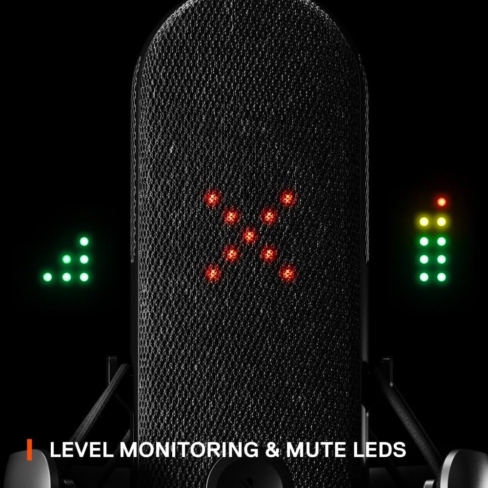 SteelSeries Alias USB Mic for PC — 3x Bigger Capsule for Gaming, Streaming and Podcasting — Sonar for Streamers Audio Software — AI Noise Cancelling — LED Mute & Level Monitoring — Shock Mount - Black — product image 6