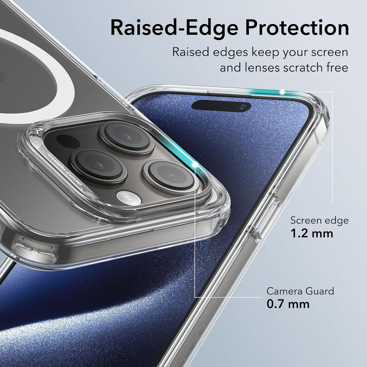 B0CC1DQGS9 | ESR for iPhone 15 Pro Case Set, Compatible with MagSafe, 1 Tempered-Glass Screen Protector, 1 Set of Camera Lens Protectors, Yellowing and Scratch Resistant, Classic Series, Clear | Classic-Clear | Image 5