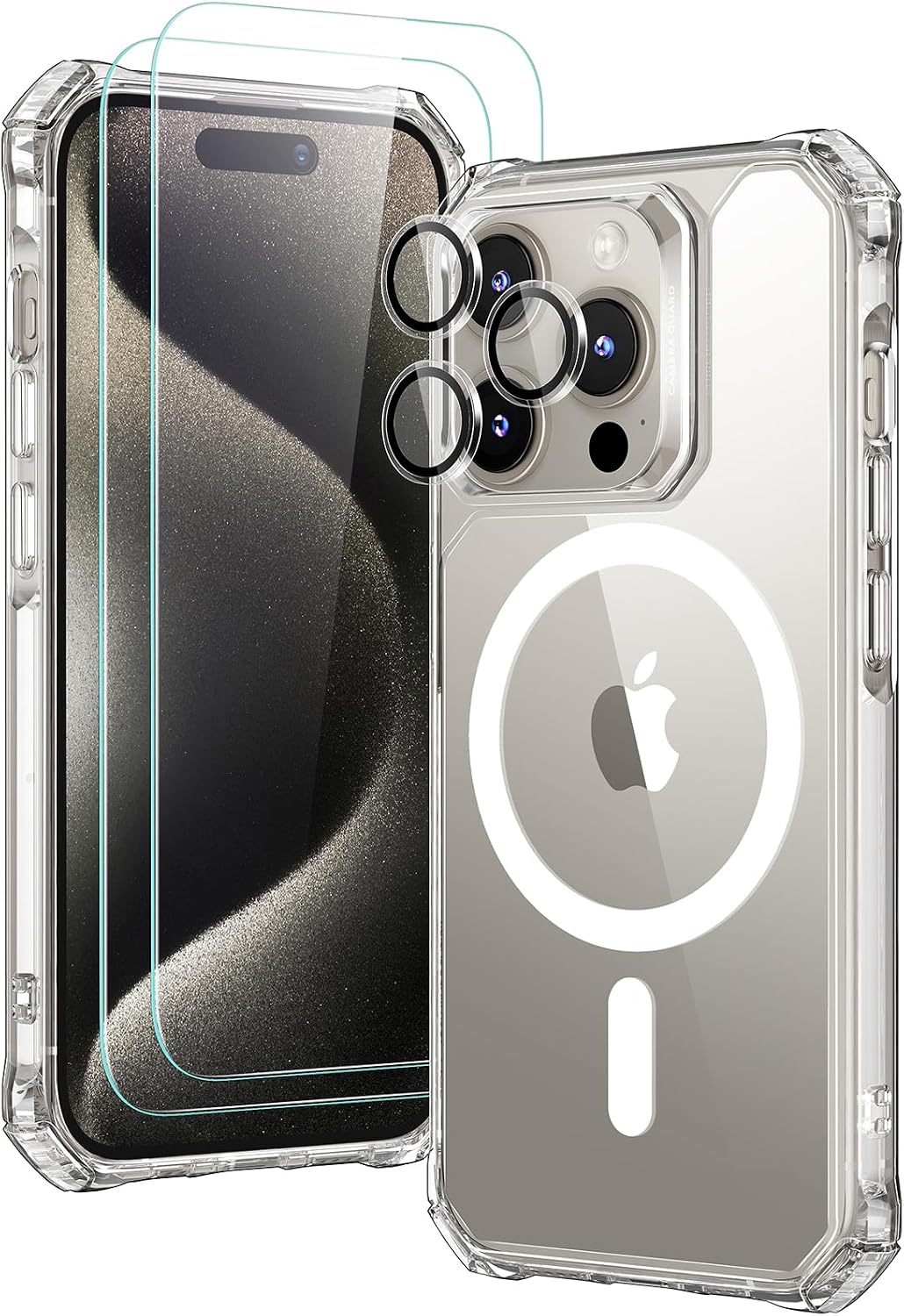 B0CC1FQRDC | ESR for iPhone 15 Pro Max Case, Compatible with MagSafe, Set with 2 Screen Protectors and Single Camera Lens Protectors, Air Guard Corners, Yellowing-Resistant Acrylic Back, Air Armor Series, Clear | Air Armor-Clear | Image 1