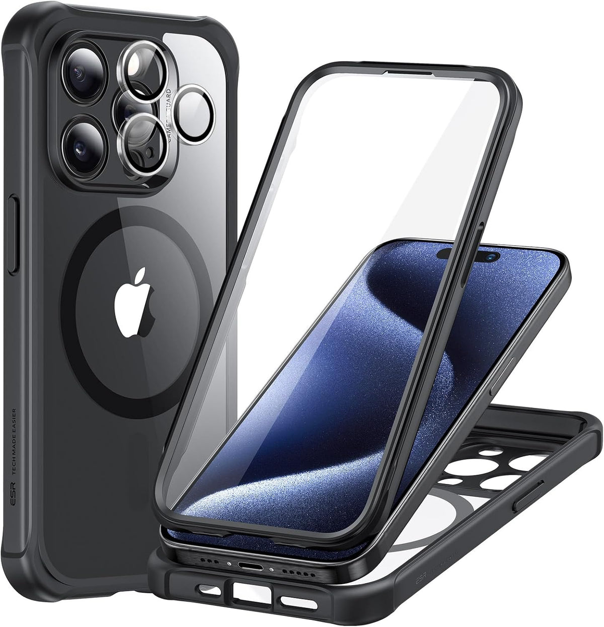 B0CKRF5ZLZ | ESR for iPhone 15 Pro Max Case with Screen Protector | Clear Black | Image 1