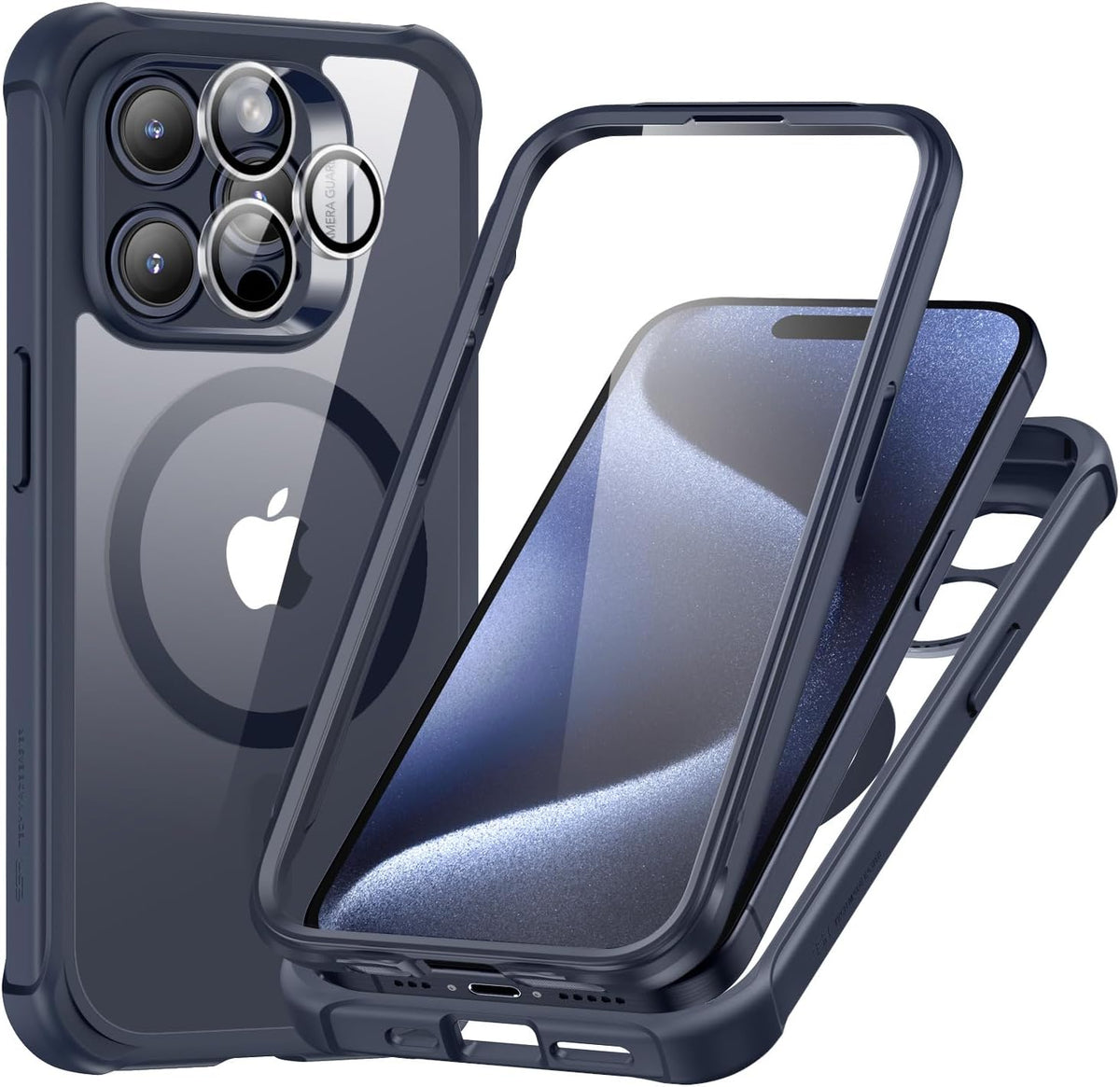 B0CKRB4DGY | ESR for iPhone 15 Pro Max Case with Screen Protector | Light Dark Blue | Image 8