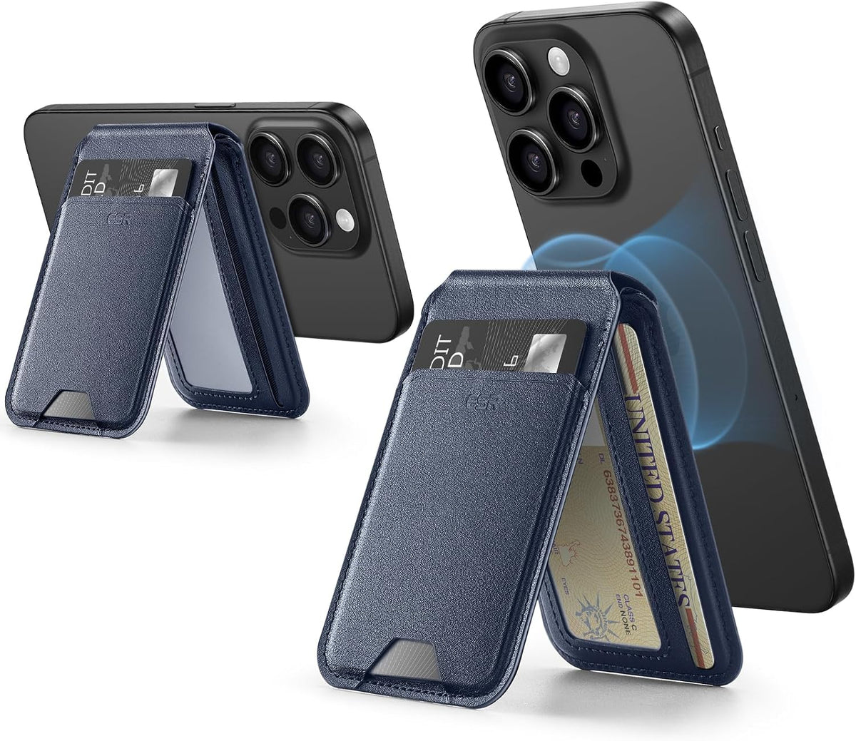 B0CM35TQ8P | ESR for Magsafe Wallet, Compatible with MagSafe Wallet, for iPhone Card Case with Adjustable Stand, for iPhone 16/15/14/13/12 Series, Not for iPhone 13/12 mini, 3 Card Holder, Vegan Leather,Dark Blue | Default Title | Image 1