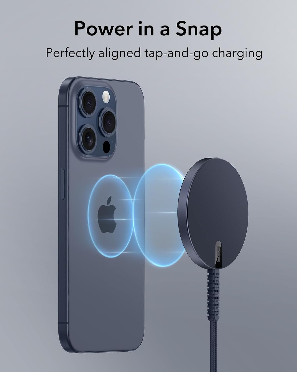 B0CM62KGY1 | ESR Wireless Charger for MagSafe Charger, Phone Charger,Compatible with iPhone 18 Pro/Pro Max 17-12 Series Series, AirPods 4/3/AirPods Pro, Strong Magnetic Lock, Blue Titanium | Dark Blue | Image 2