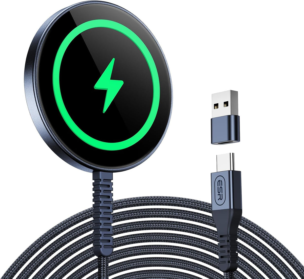 B0CM62KGY1 | ESR Wireless Charger for MagSafe Charger, Phone Charger,Compatible with iPhone 18 Pro/Pro Max 17-12 Series Series, AirPods 4/3/AirPods Pro, Strong Magnetic Lock, Blue Titanium | Dark Blue | Image 1