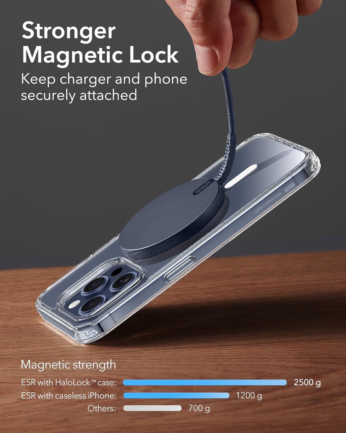 B0CM62KGY1 | ESR Wireless Charger for MagSafe Charger, Phone Charger,Compatible with iPhone 18 Pro/Pro Max 17-12 Series Series, AirPods 4/3/AirPods Pro, Strong Magnetic Lock, Blue Titanium | Dark Blue | Image 4