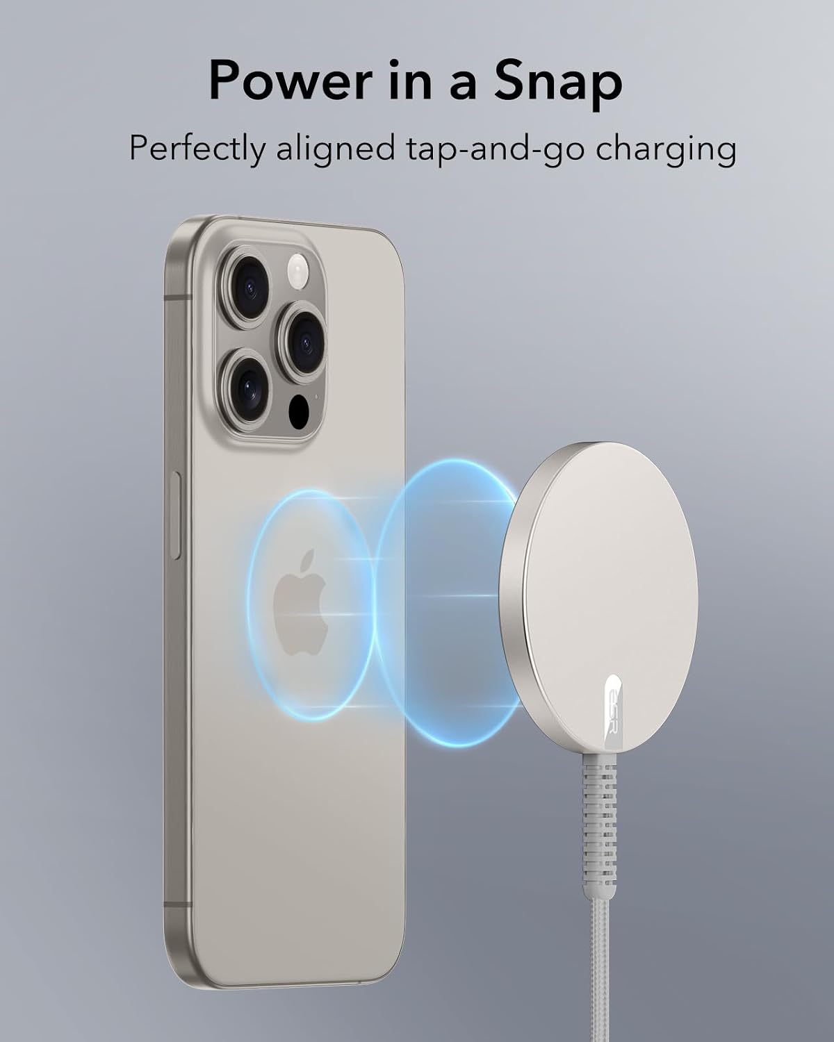B0CM65Q27G | ESR Wireless Charger for MagSafe Charger(HaloLock), Phone Charger,Compatible with iPhone 18 Pro/Pro Max 17-12 Series Series, AirPods 4/3/AirPods Pro, Strong Magnetic Lock, Natural Titanium | Natural Titanium | Image 2