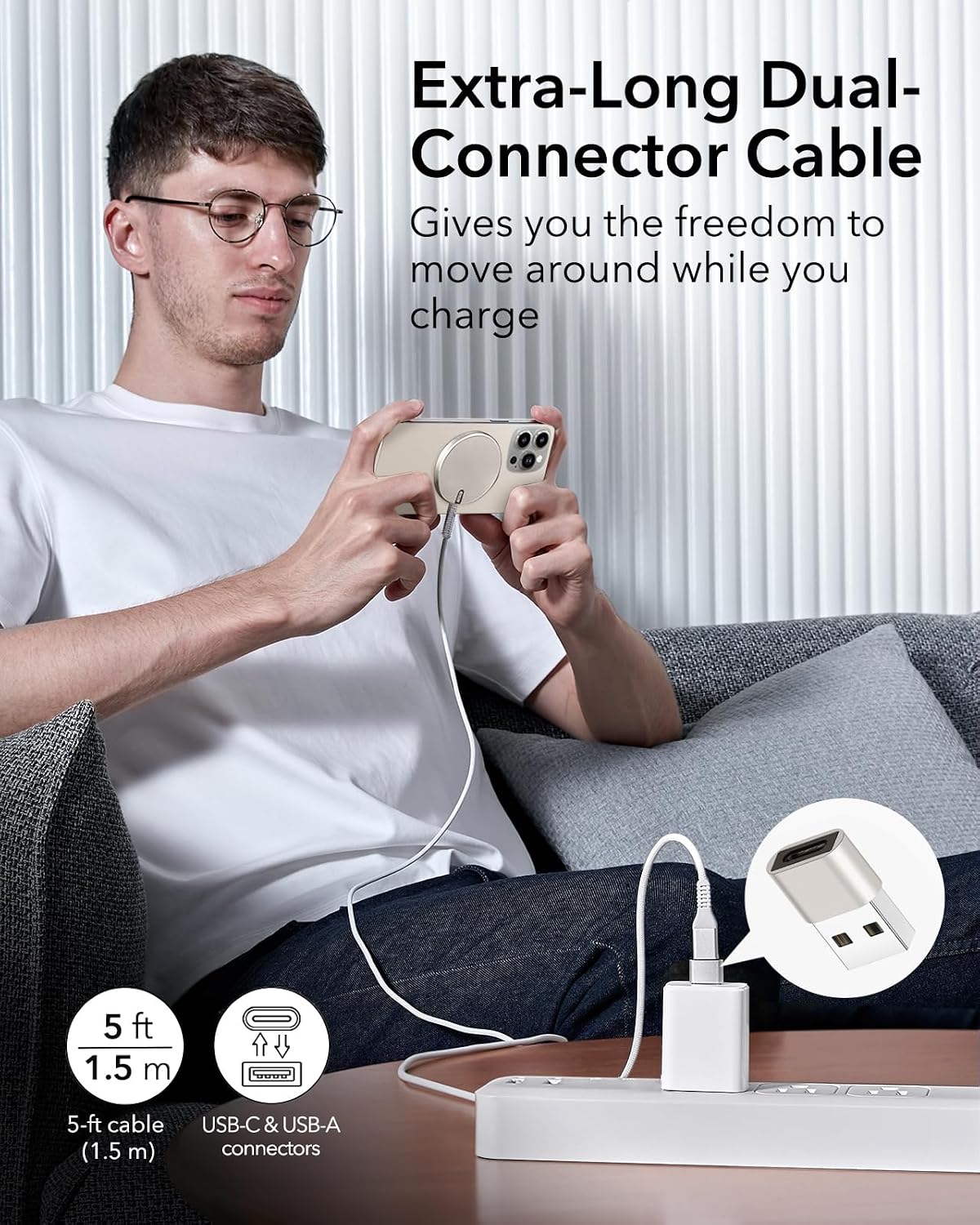 B0CM65Q27G | ESR Wireless Charger for MagSafe Charger(HaloLock), Phone Charger,Compatible with iPhone 18 Pro/Pro Max 17-12 Series Series, AirPods 4/3/AirPods Pro, Strong Magnetic Lock, Natural Titanium | Natural Titanium | Image 5