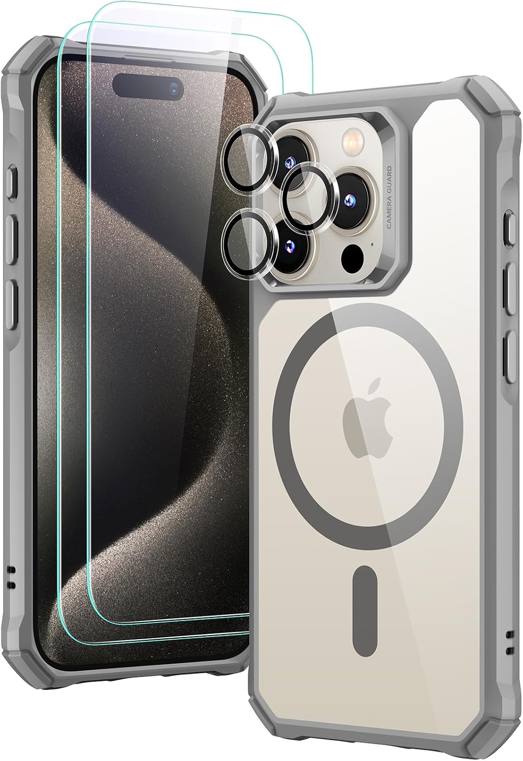B0CMCPL2CV | ESR for iPhone 15 Pro Case with Screen & Camera Protector, Clear Grey | Clear Grey Set | Image 1