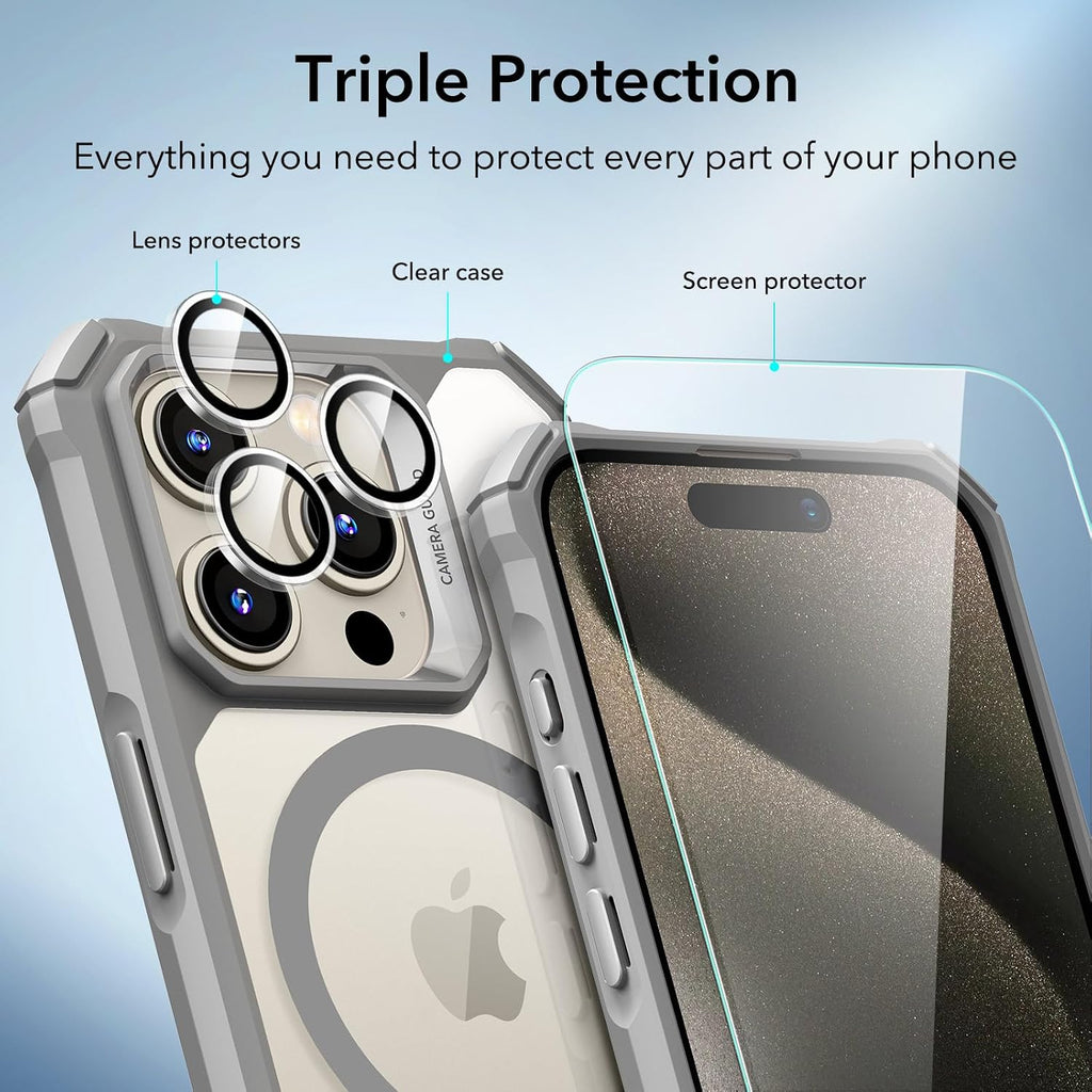 B0CMCPL2CV | ESR for iPhone 15 Pro Case with Screen & Camera Protector, Clear Grey | Clear Grey Set | Image 6