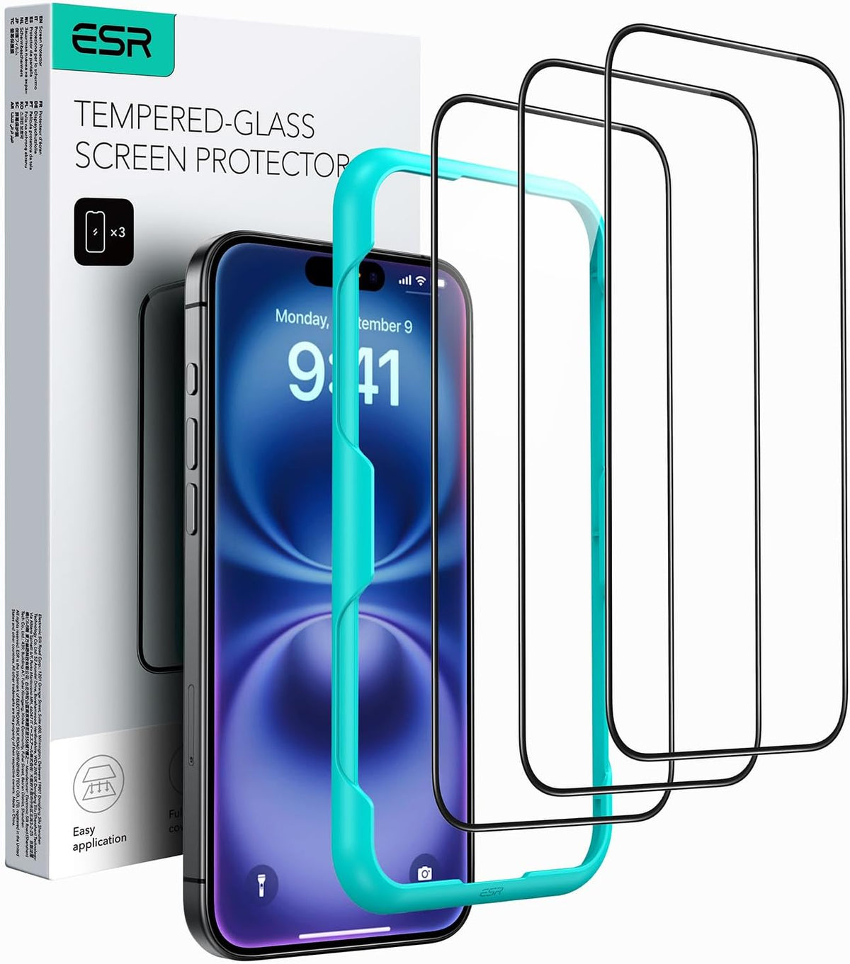 B0CMTNPBFW | ESR 3 Pack for iPhone 16/iPhone 15 Screen Protector, Align Frame | 3 Pack | Image 1