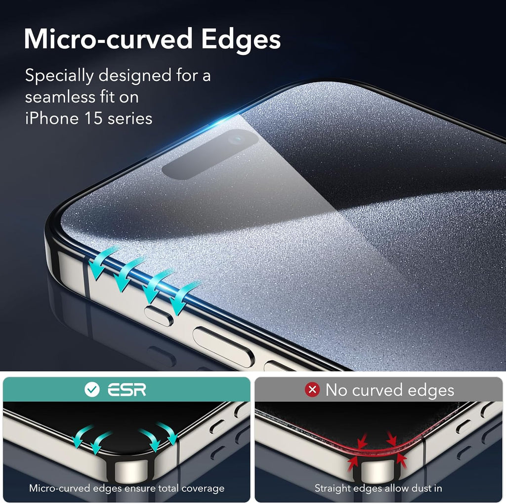 B0CMTPJXXY | ESR 3 Pack for iPhone 15 Pro Screen Protector, Align Frame | 3 Pack | Image 3