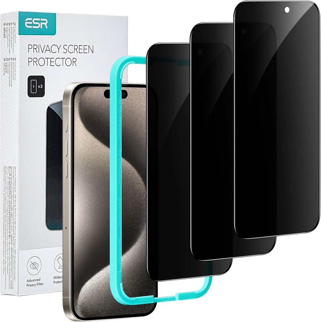 B0CMTPX2TS | ESR 3 Pack for iPhone 15 Pro Privacy Screen Protector, Align Frame | 3 Pack Privacy | Image 1