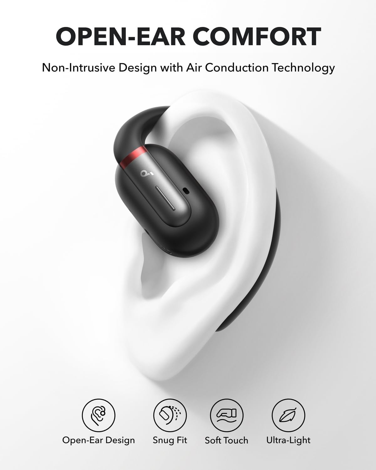 B0CNCHLR56 | Soundcore by Anker V30i Open-Ear Headphones, Ultra-Comfort, Lightweight Design, Snug Fit, Ergonomic Ear Hooks, Robust Bass, 36H Playtime, Bluetooth 5.3, App Control, Clear Calls, Wireless Earbuds | Black | Image 2