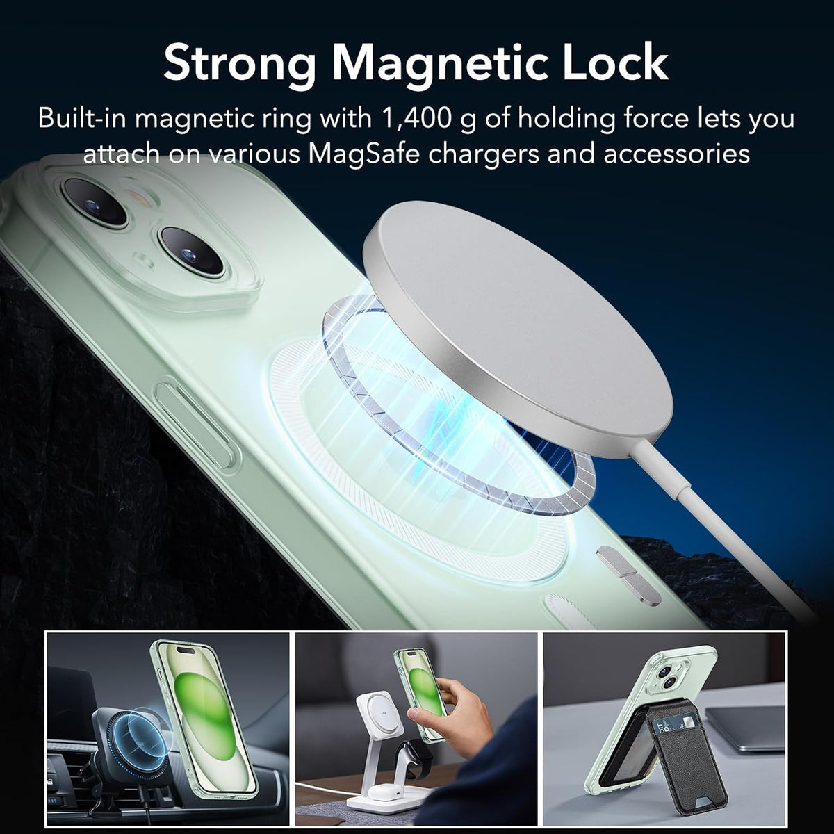 B0CP7SWLPP | ESR for iPhone 15 Case, Compatible with MagSafe, Military-Grade Protection, Resists Yellowing and Scratches, Magnetic Phone Case for iPhone 15, Zero Series, Frosted Green | Default Title | Image 2