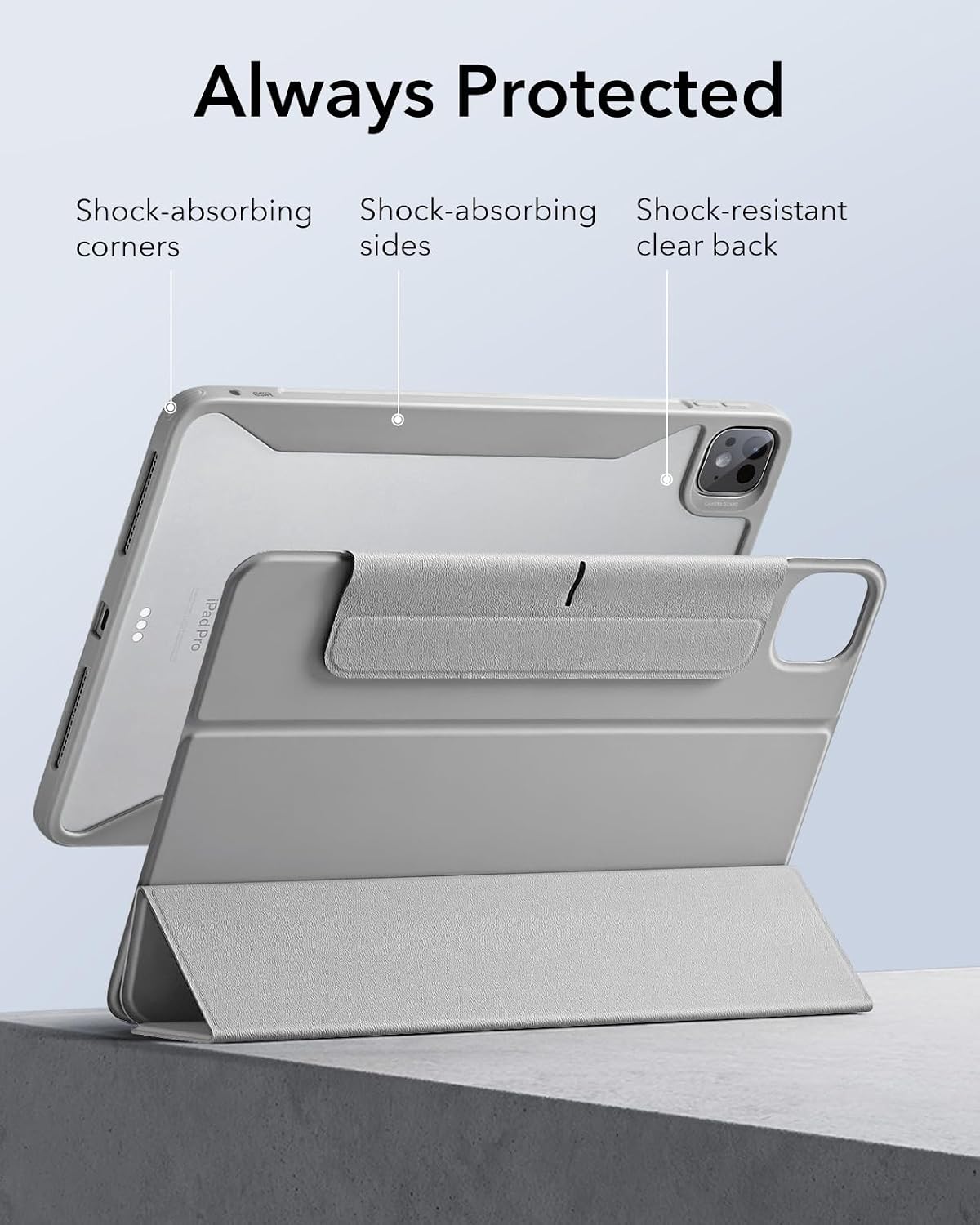 B0CRHJ24T6 | ESR Case for iPad Pro 11-inch M4, iPad Pro 11 (2024, 5th Generation) Case with Pencil Holder, Detachable Magnetic Cover, Portrait/Landscape Mode, Pencil Pro/USB-C Stand, Rebound 360 Series, Grey | grey | Image 7