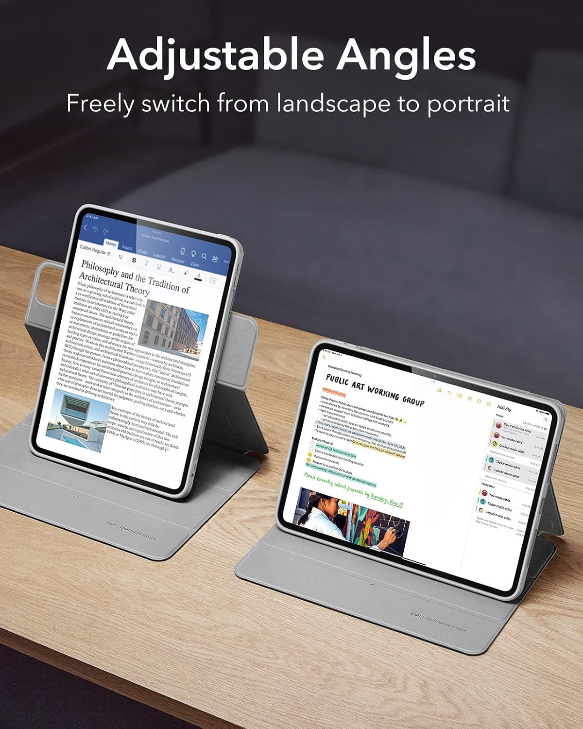 B0CRHJ24T6 | ESR Case for iPad Pro 11-inch M4, iPad Pro 11 (2024, 5th Generation) Case with Pencil Holder, Detachable Magnetic Cover, Portrait/Landscape Mode, Pencil Pro/USB-C Stand, Rebound 360 Series, Grey | grey | Image 5