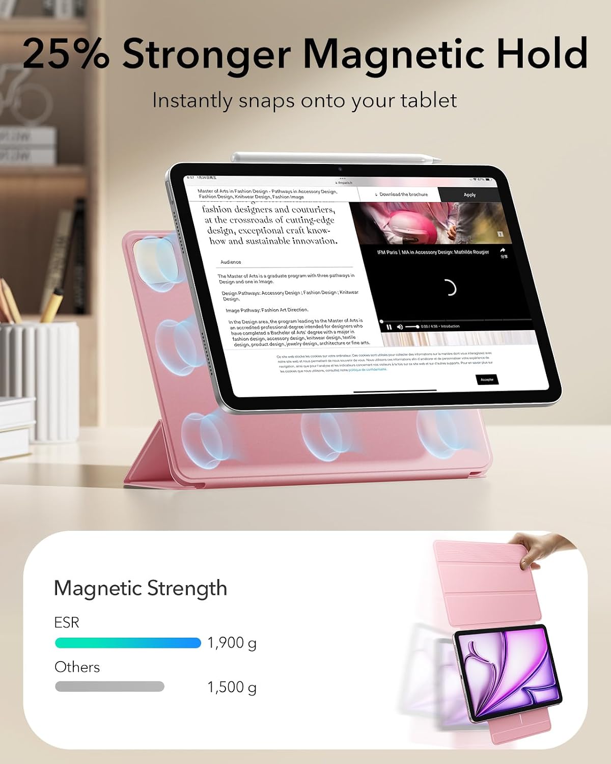 B0CRHJDPTP | ESR for iPad Air 13 Inch Case M4/M3/M2, iPad Pro 12.9 Case, Pink | pink | Image 5