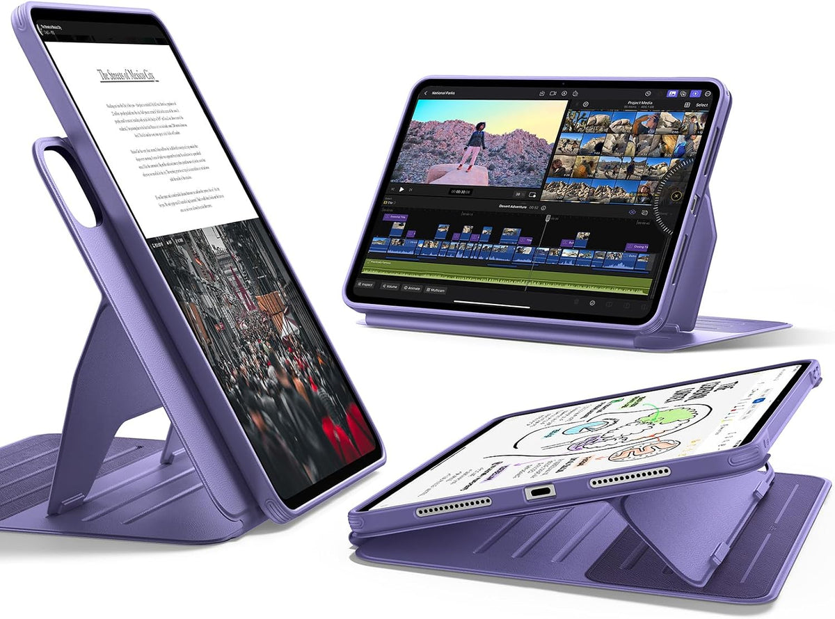 B0CRHJRP56 | ESR for iPad Pro 11 Case (M5/M4) 2025/2024, Rotating Case with Removable Magnetic Cover, Adjustable Portrait/Landscape Stand with Raised Screen View, 9 Standing Angles, Shift Series, Purple | Purple | Image 1
