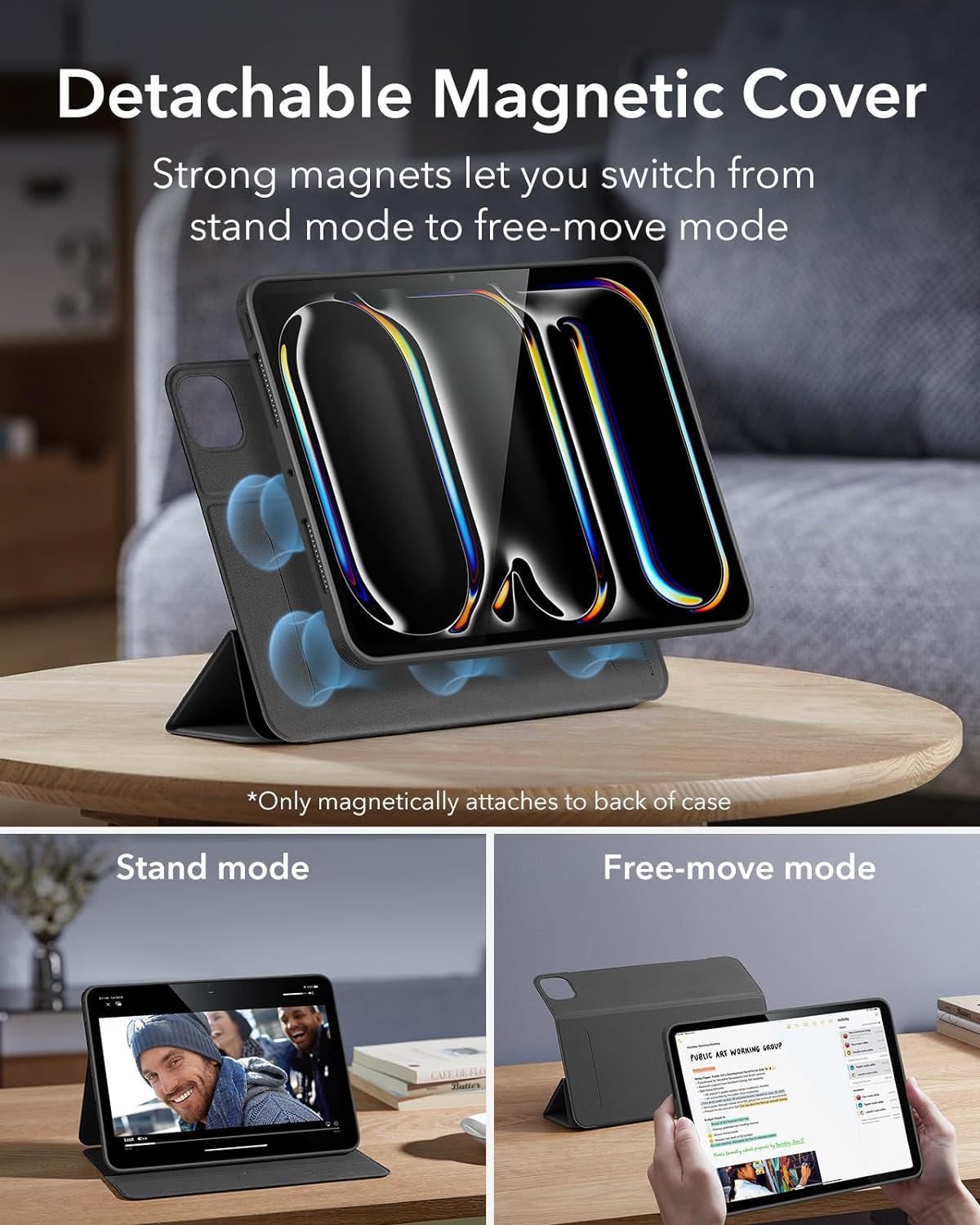 B0CSSWMHRT | ESR for iPad Pro 11 inch Case M5/M4 (2025/2024), Removable Magnetic Cover with Pencil Holder, Vertical Stand, Fully Supports Pencil Pro and Pencil (USB-C), Rebound 360 Series, Black | Black | Image 4