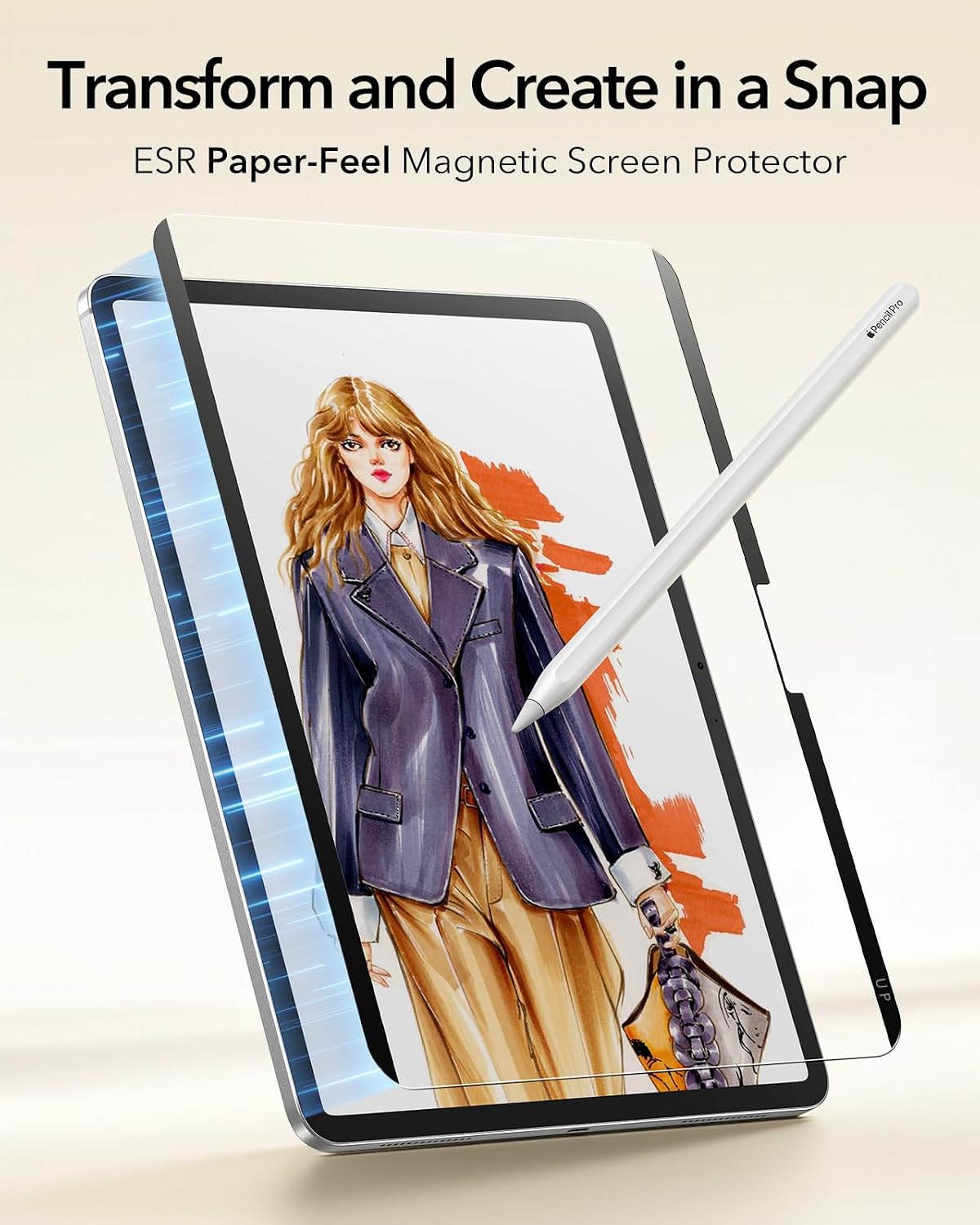B0CSYK48JS | ESR for iPad Pro 13 Inch M4 Paper-Feel Magnetic Screen Protector 2024, Write and Draw Like on Paper, Detachable and Reusable, Compatible with Tempered Film, Matte Finish | Paper-Feel Magnet | Image 3