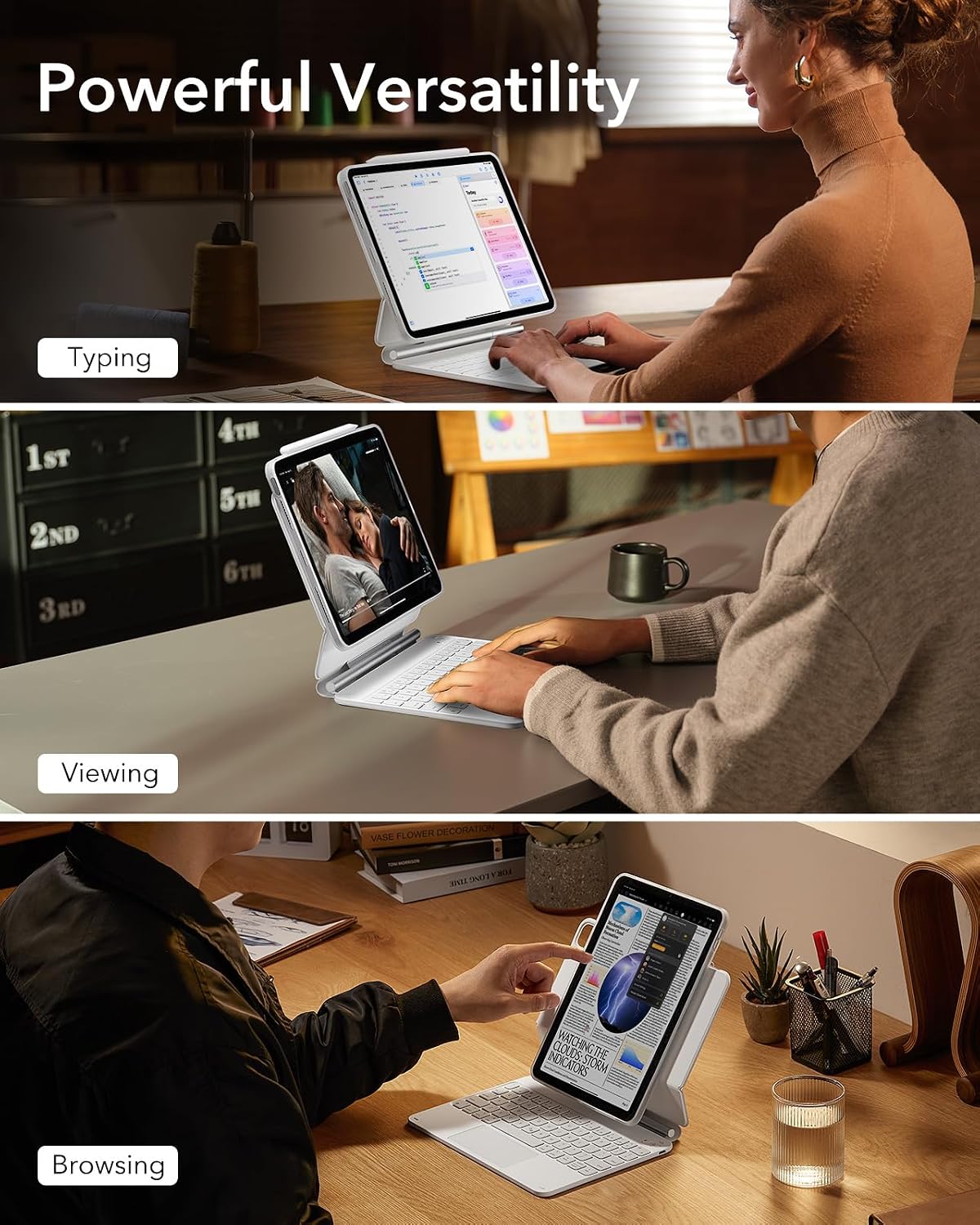 B0CTBH7J9N | ESR iPad Pro 11 Inch Case with Keyboard (M5/M4, 2025/2024), iPad Pro 11(5th) Keyboard Case with Easy-Set Magnetic Stand, Portrait/Landscape Modes, Removable Protective Case, Rebound 360 Series, White | White | Image 4