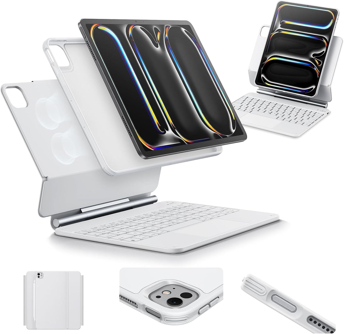B0CTBH7J9N | ESR iPad Pro 11 Inch Case with Keyboard (M5/M4, 2025/2024), iPad Pro 11(5th) Keyboard Case with Easy-Set Magnetic Stand, Portrait/Landscape Modes, Removable Protective Case, Rebound 360 Series, White | White | Image 1
