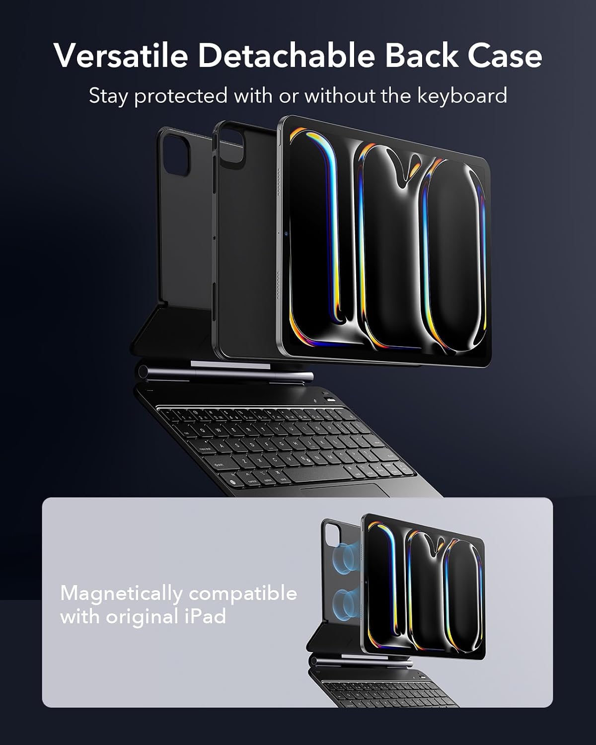 B0CTBLDBF7 | ESR iPad Pro 11 Inch Case with Keyboard (M5/M4, 2025/2024), iPad Pro 11(5th) Keyboard Case with Easy-Set Magnetic Stand, Portrait/Landscape Modes, Removable Protective Case, Rebound 360 Series, Black | iPad Pro 11 inch (2024) | Image 4