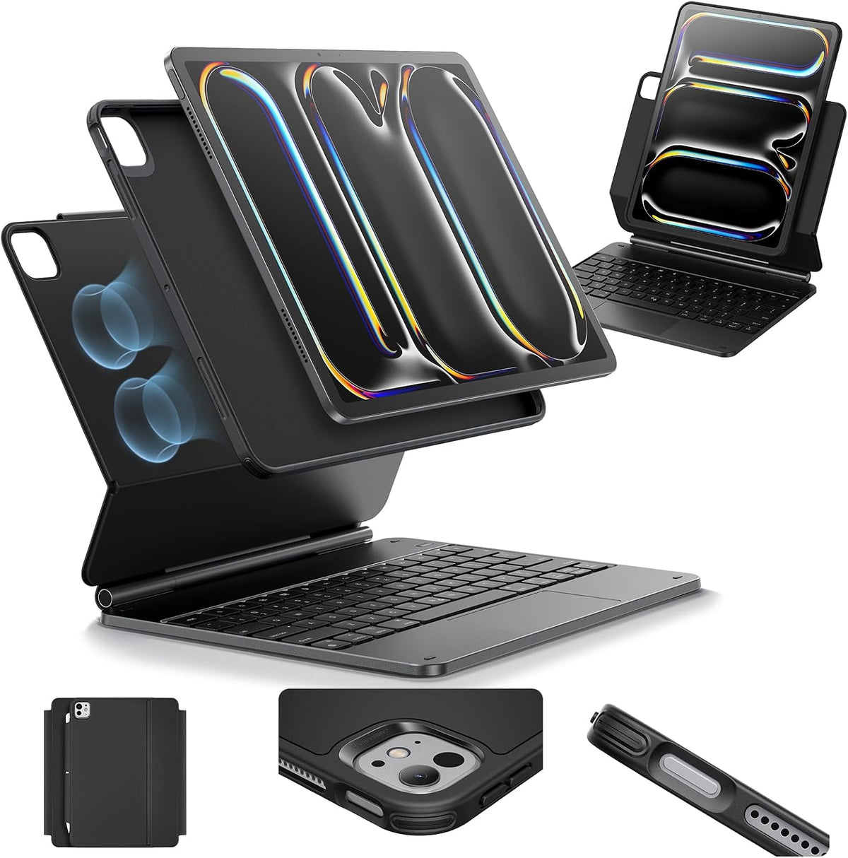 B0CTBLDBF7 | ESR iPad Pro 11 Inch Case with Keyboard (M5/M4, 2025/2024), iPad Pro 11(5th) Keyboard Case with Easy-Set Magnetic Stand, Portrait/Landscape Modes, Removable Protective Case, Rebound 360 Series, Black | iPad Pro 11 inch (2024) | Image 1