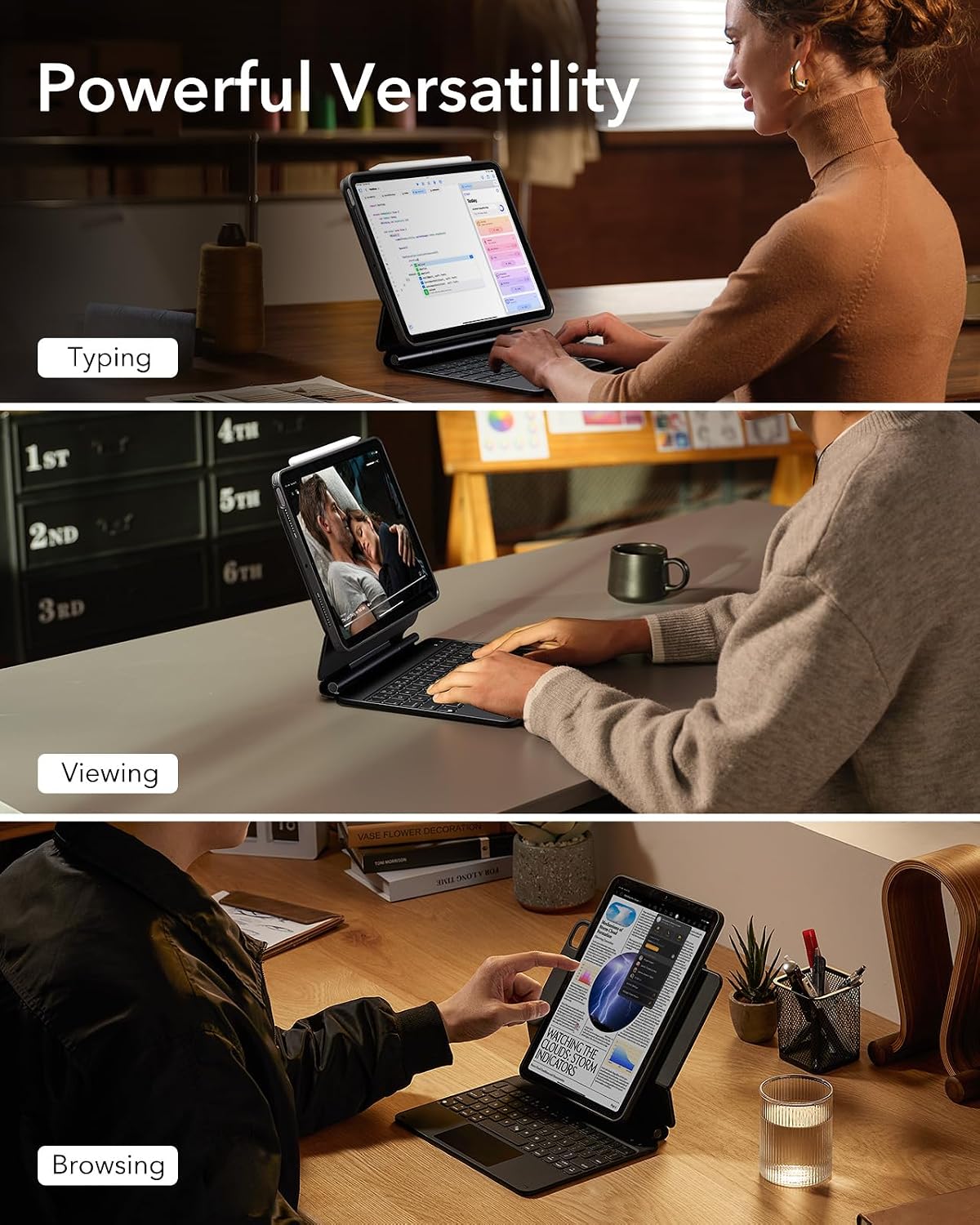 B0CTBLDBF7 | ESR iPad Pro 11 Inch Case with Keyboard (M5/M4, 2025/2024), iPad Pro 11(5th) Keyboard Case with Easy-Set Magnetic Stand, Portrait/Landscape Modes, Removable Protective Case, Rebound 360 Series, Black | iPad Pro 11 inch (2024) | Image 3