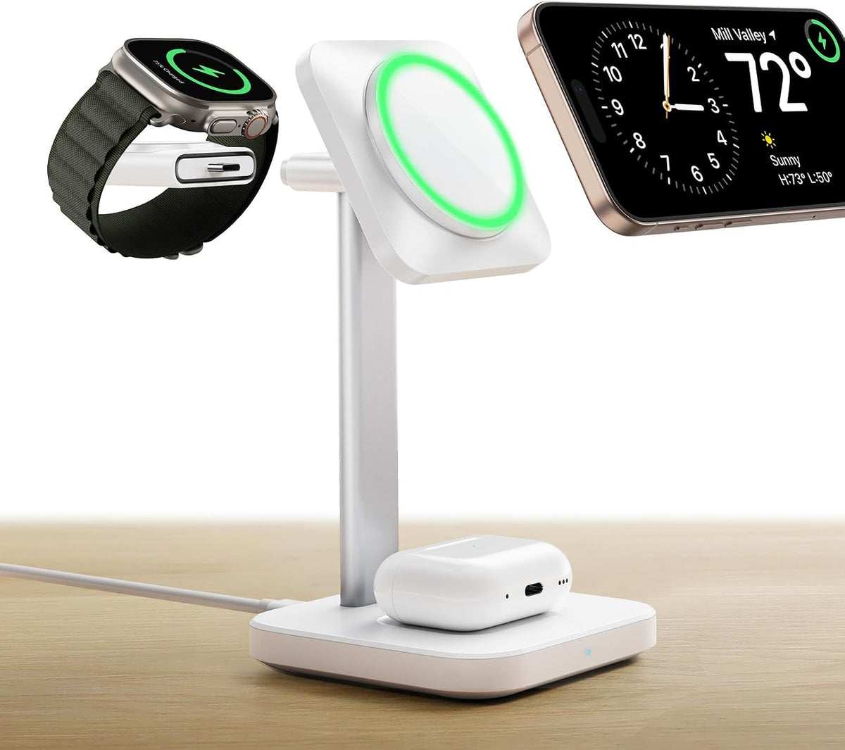 B0CX53K4GT | ESR 15W 3-in-1 Wireless Charging Station for iPhone 18 Pro/Duo/17-12 | White | Image 1