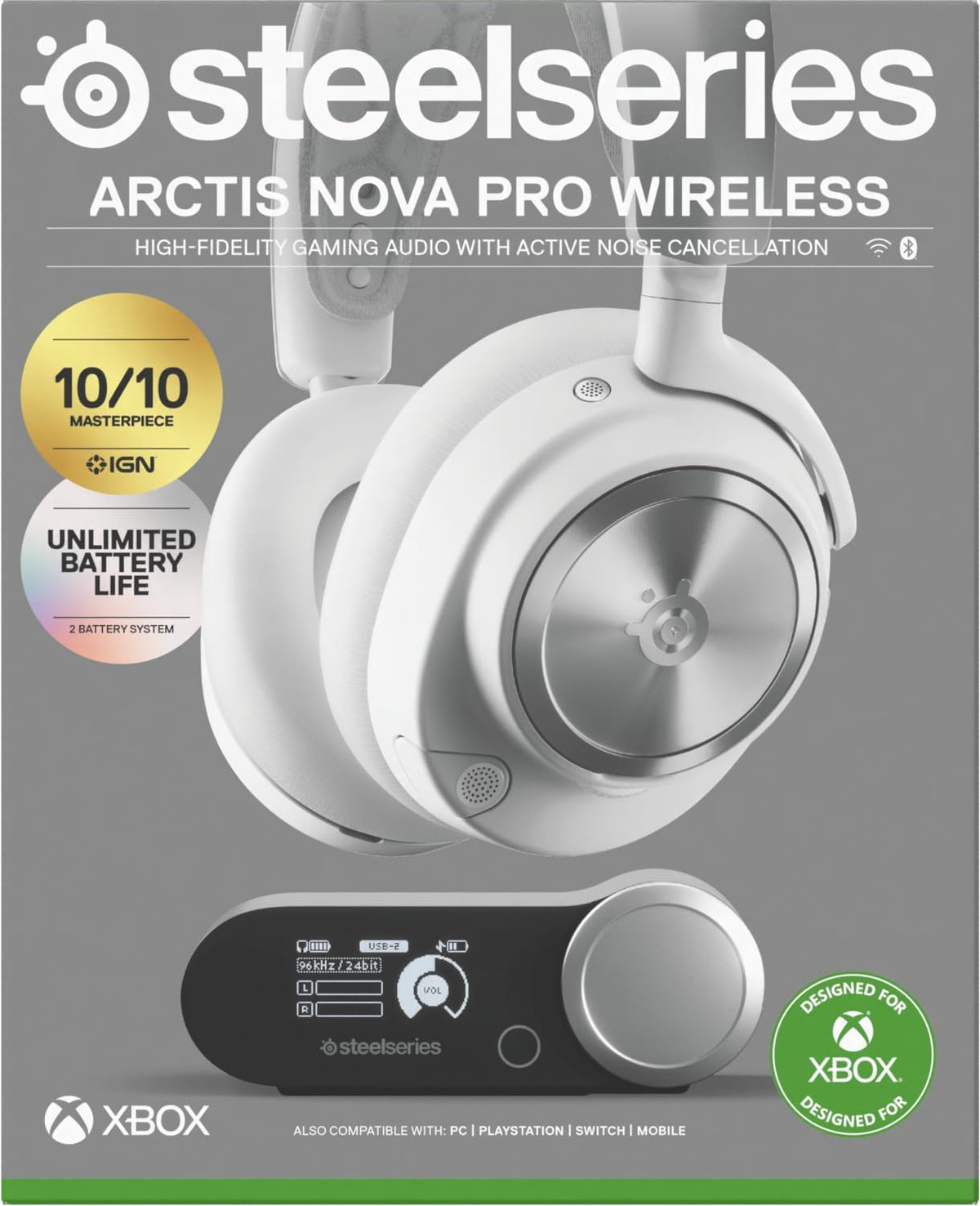 SteelSeries Arctis Nova Pro Wireless Xbox Series X/S Gaming Headset - Neodymium Magnetic Drivers - Active Noise Cancellation - Infinity Power System - Also works with PC, PS5, Switch, Mobile - White — product image 14